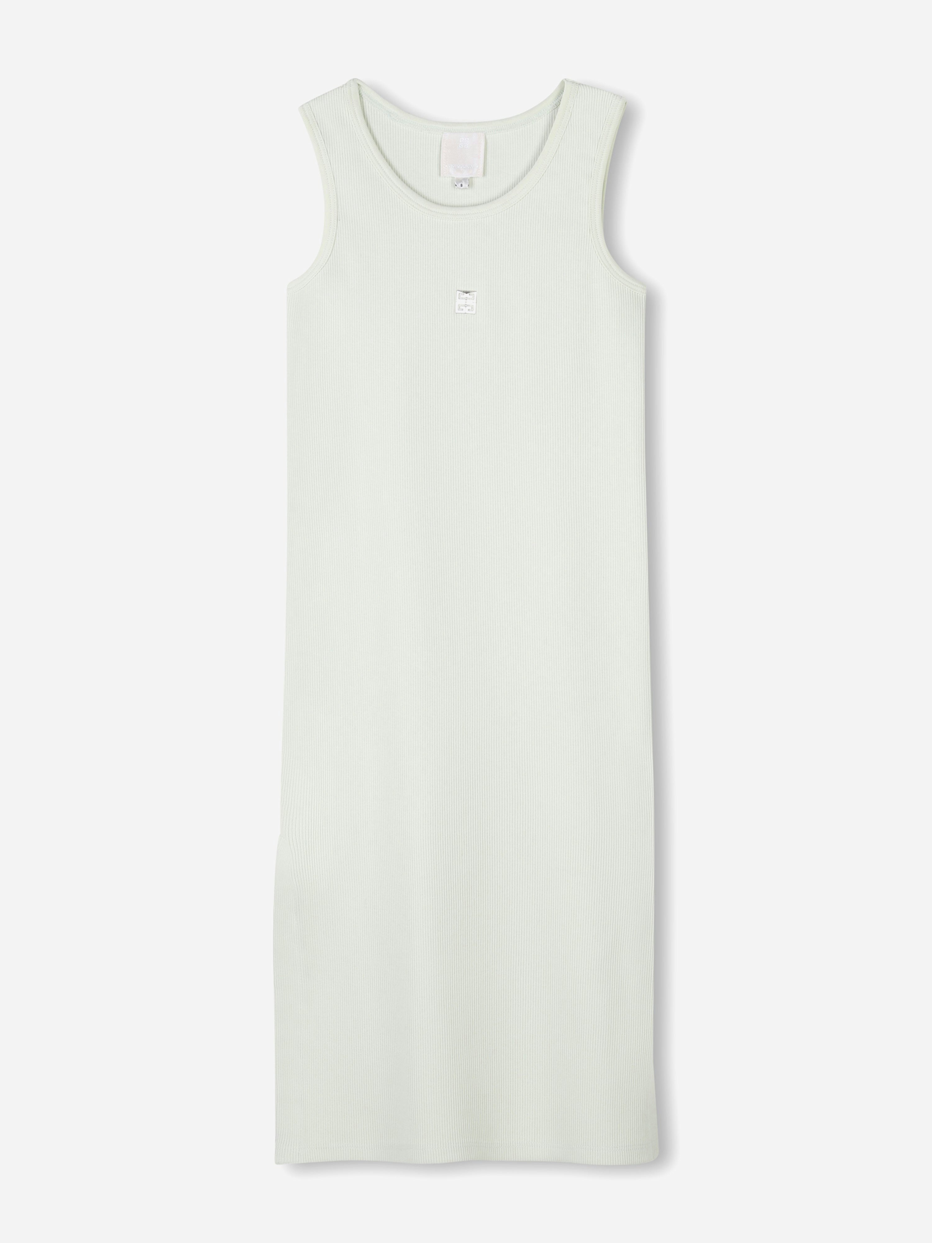 Givenchy Girls Green Ribbed Logo Tank Dress In - 6 Yrs