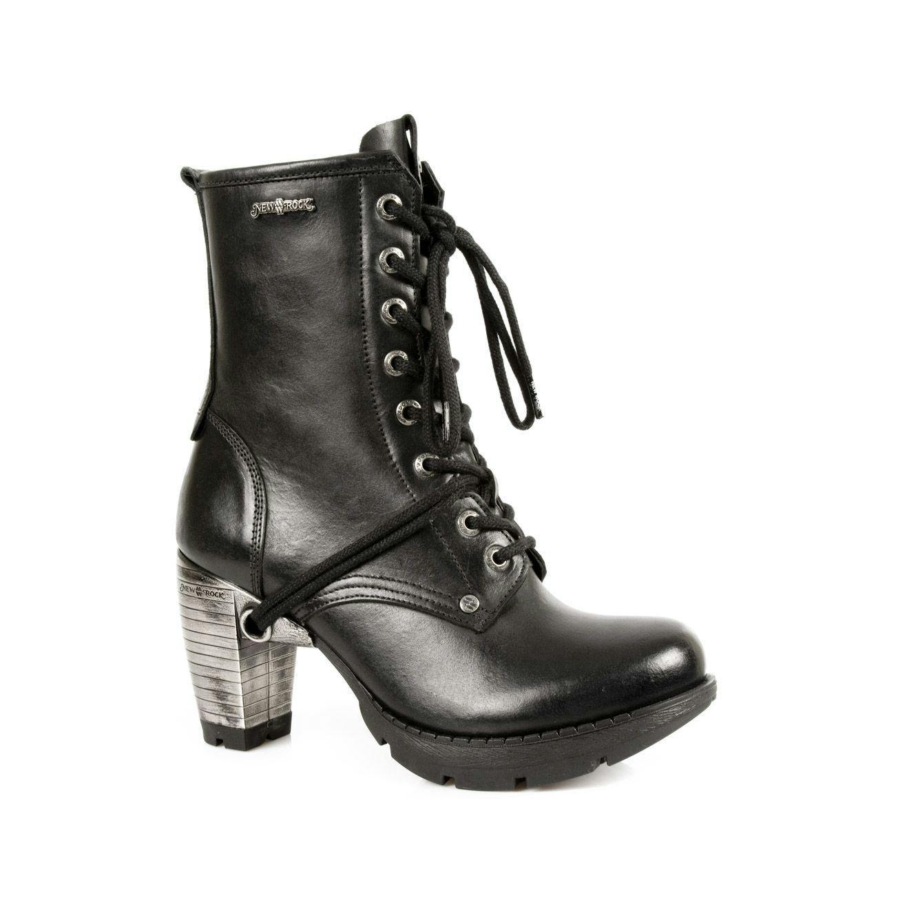 New Rock Women's Black Leather Gothic Trail Boots- Tr001-S1 - Uk 3 | Eu 36 | Us 6