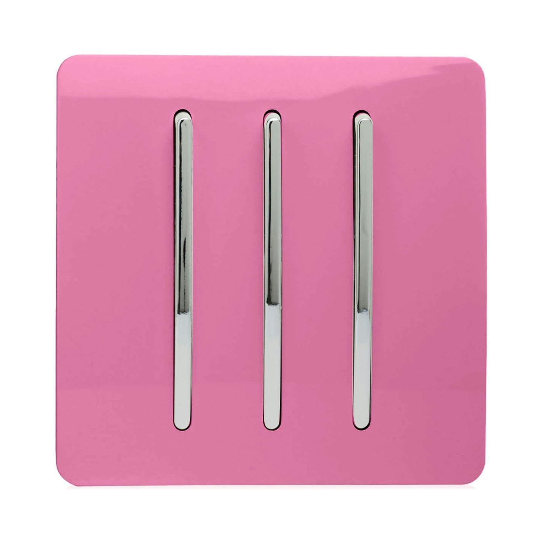 Trendi 3 Gang 2 Way Modern Glossy 10 Amp Rocker Tactile Light Switch Pink - Image 8
