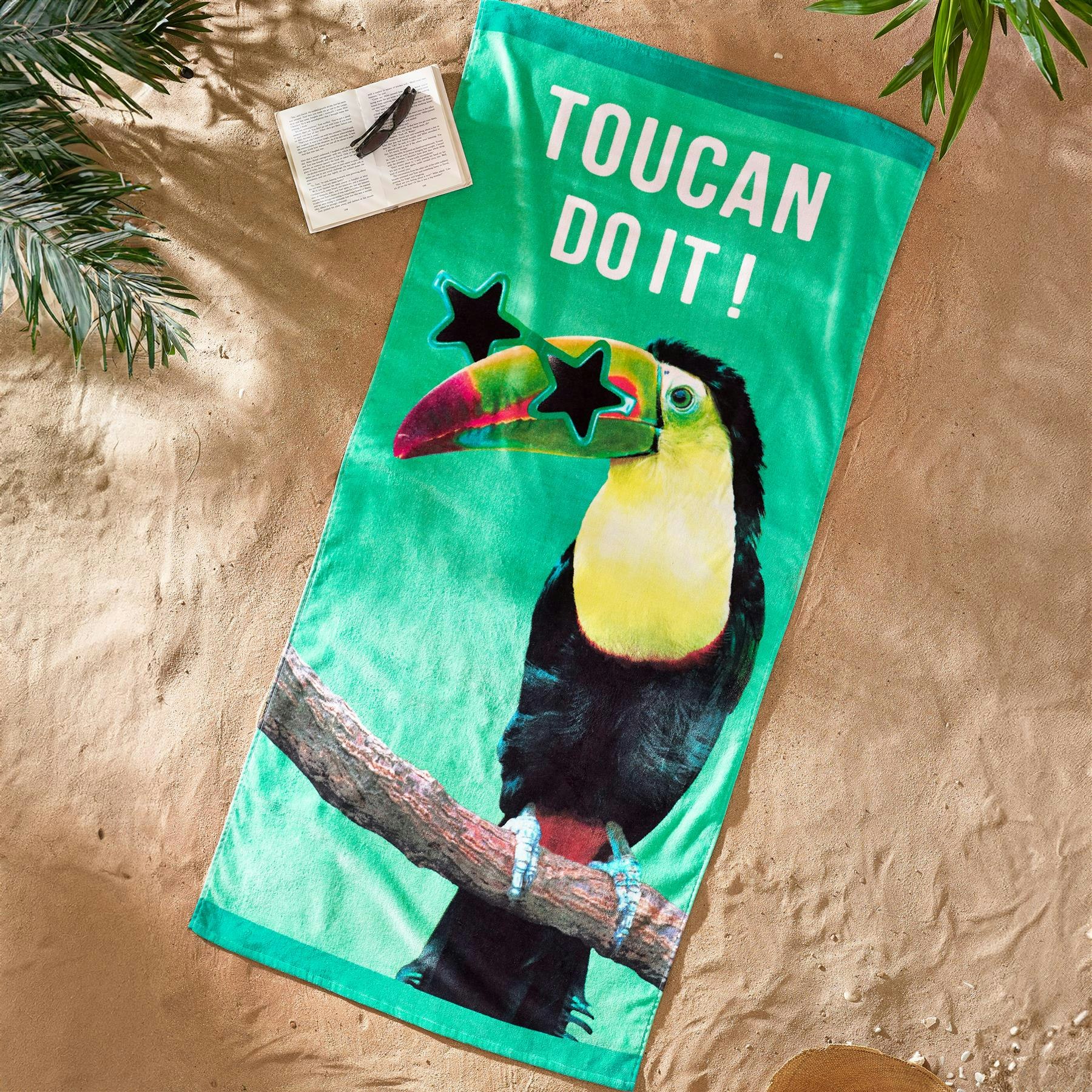 Catherine Lansfield Green Toucan Do It Beach Towel - Cotton Size 76 X 160Cm