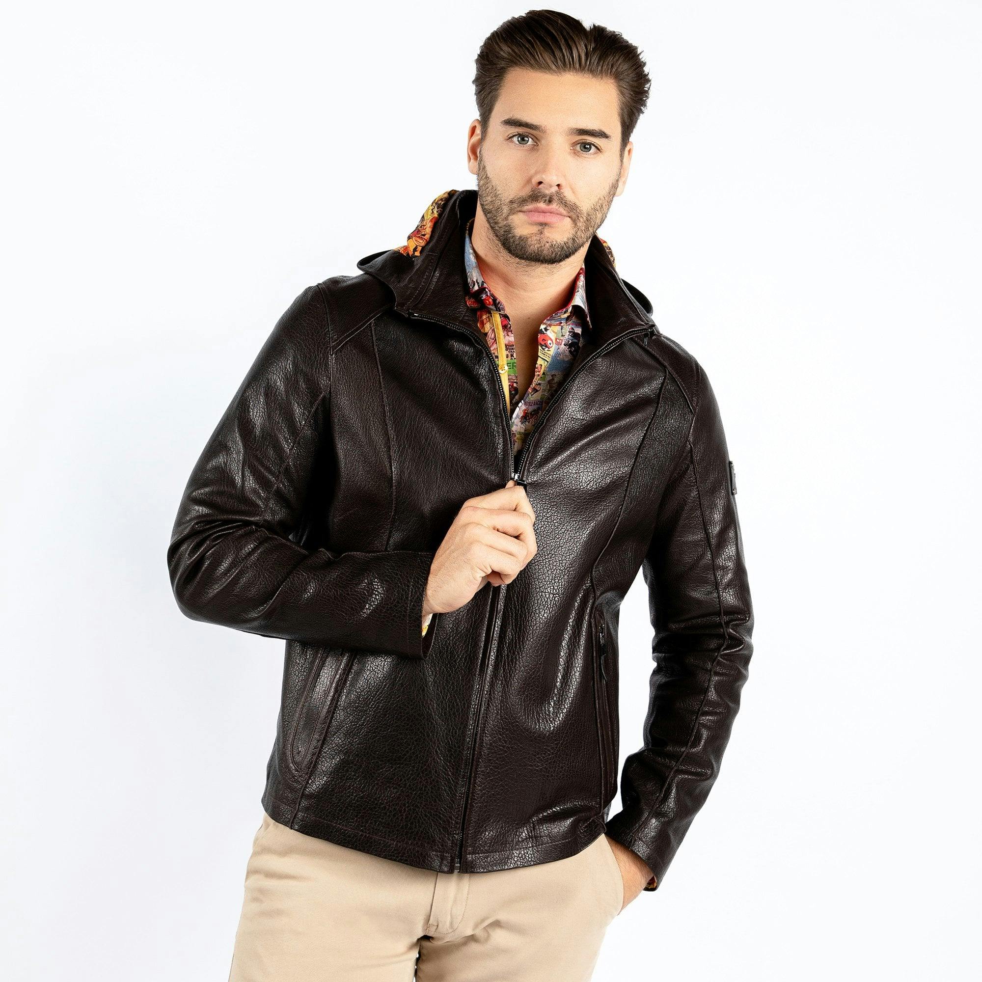 Claudio Lugli Brown The Vintage Rider Leather Hoodie - 44 Uk/ 54 Eu