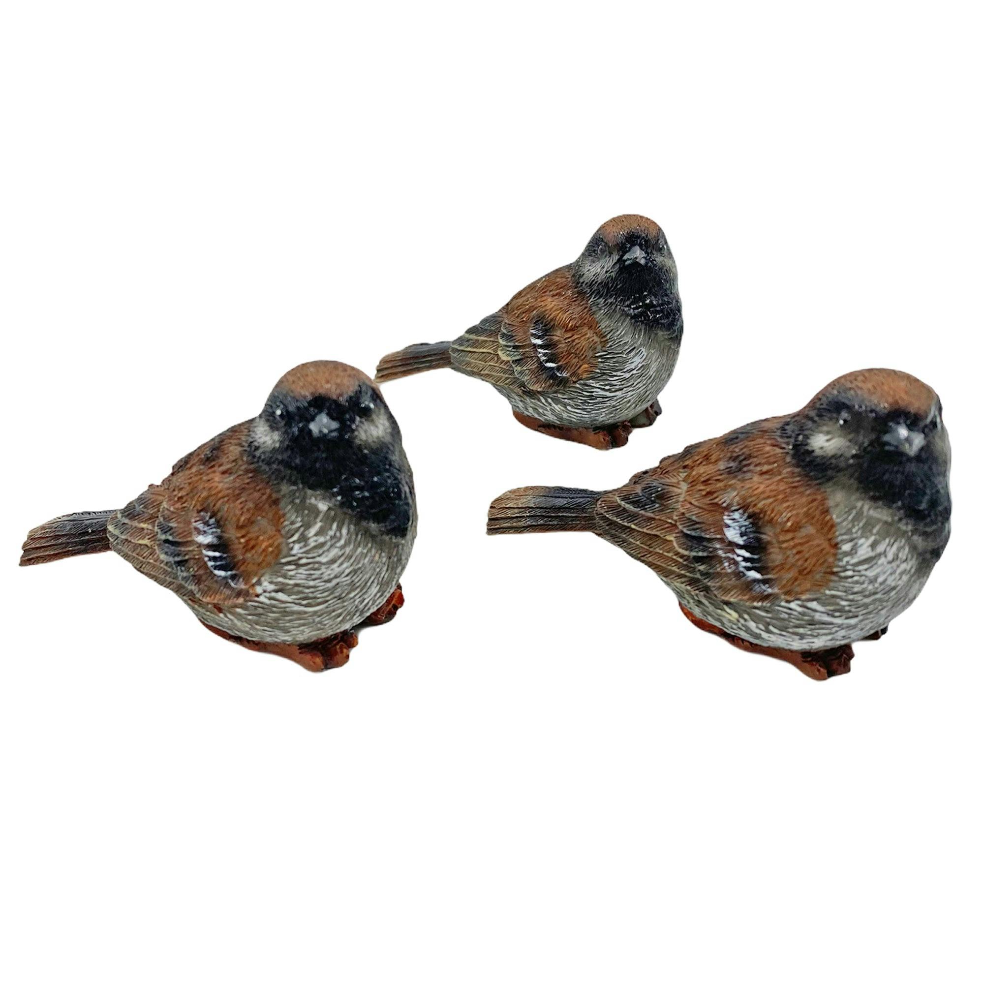 Rackhams Set Of 3 Pot Topping Sparrow Bird Garden Ornaments