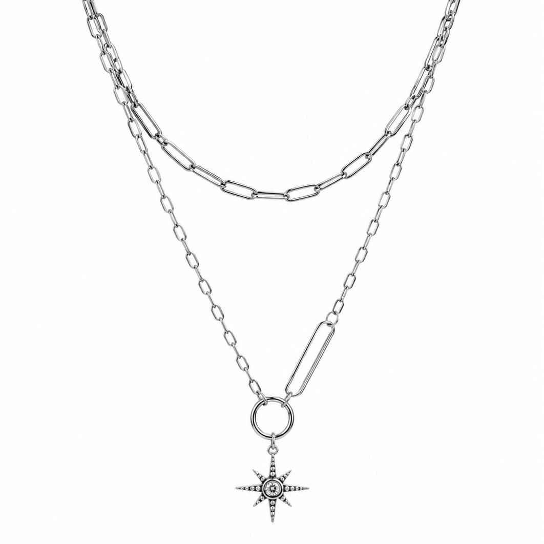 Luxe Tones Women's Silver Sahara Luxe White Gold Plated Double Layer Necklace In - Image 2