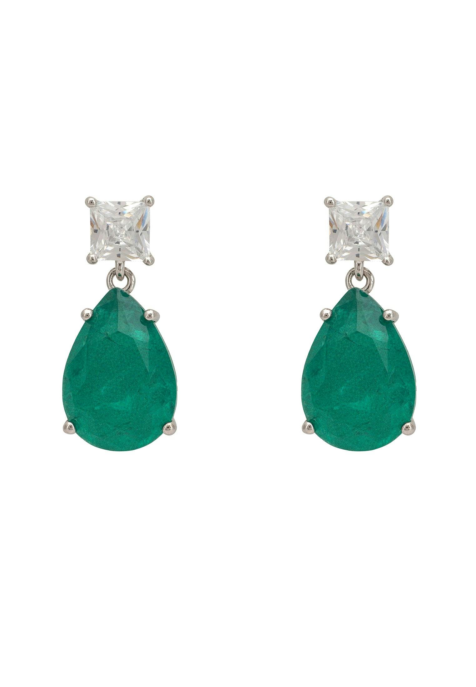 Latelita Silver Rosa Colombian Emerald Drop Earrings