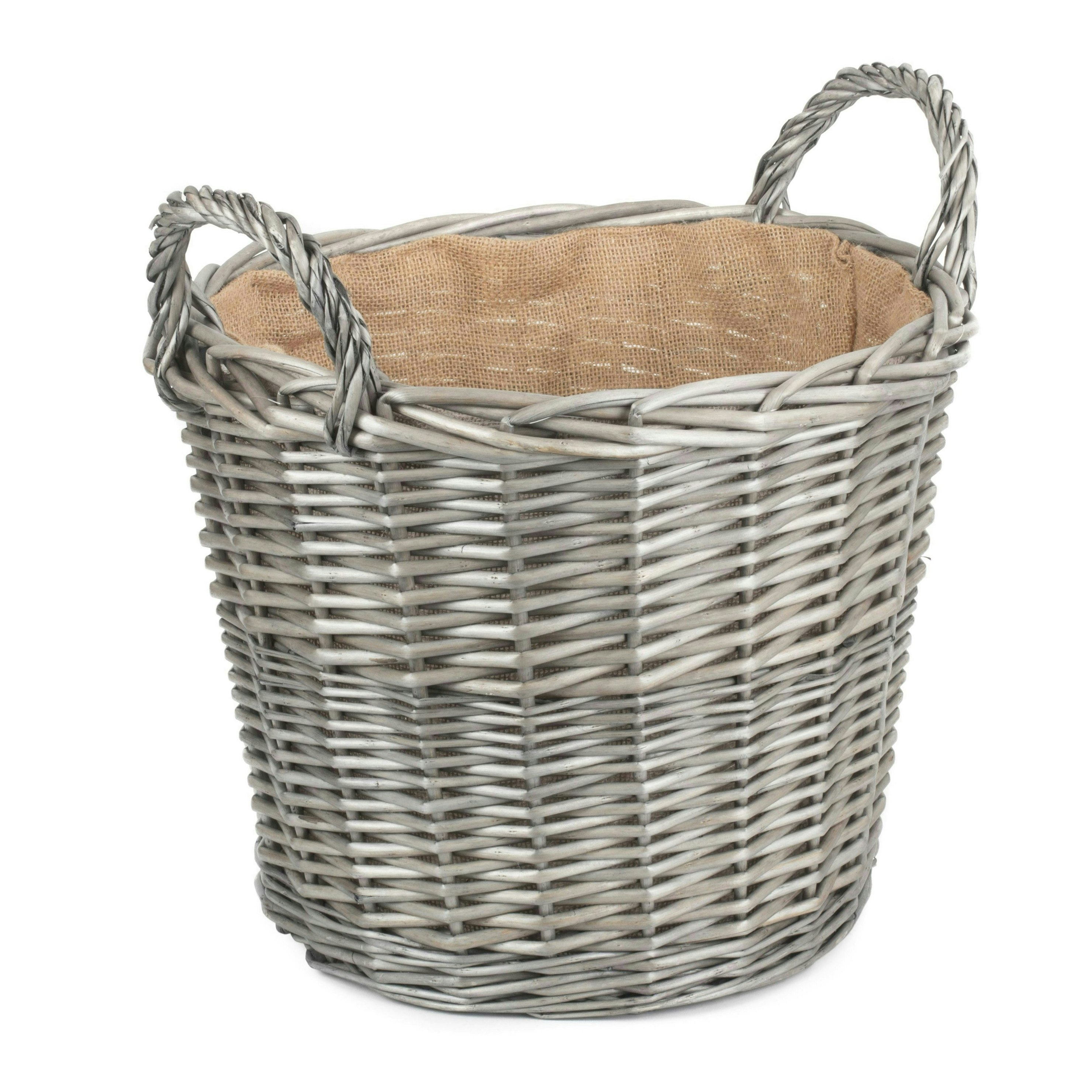 Red Hamper Red/Brown Hamper Round Antique Wash Finish Wicker Lined Wicker Log Basket - Large