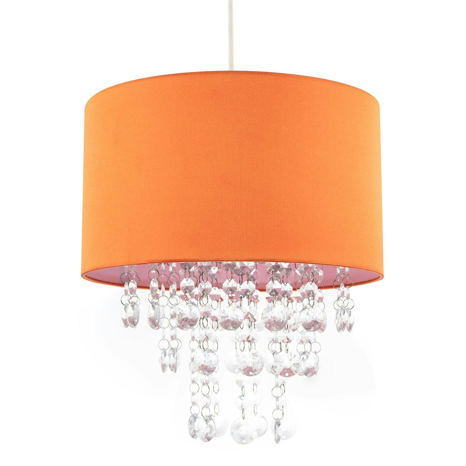 Rackhams Orange Modern Satin Fabric Pendant Shade With Clear Acrylic Drops