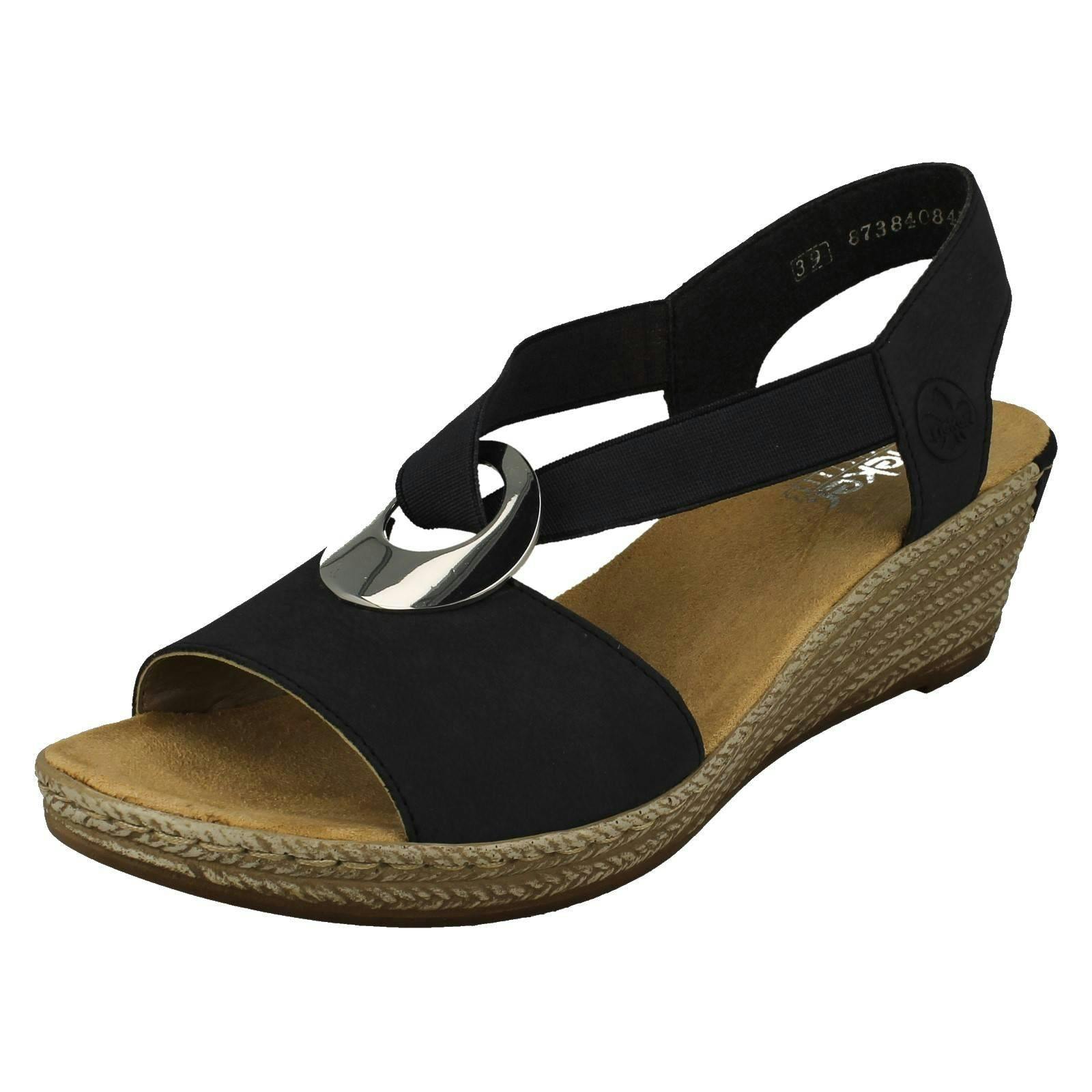 Rieker Women's Blue Wedge Heeled Sandals 624H6 - Uk 7.5