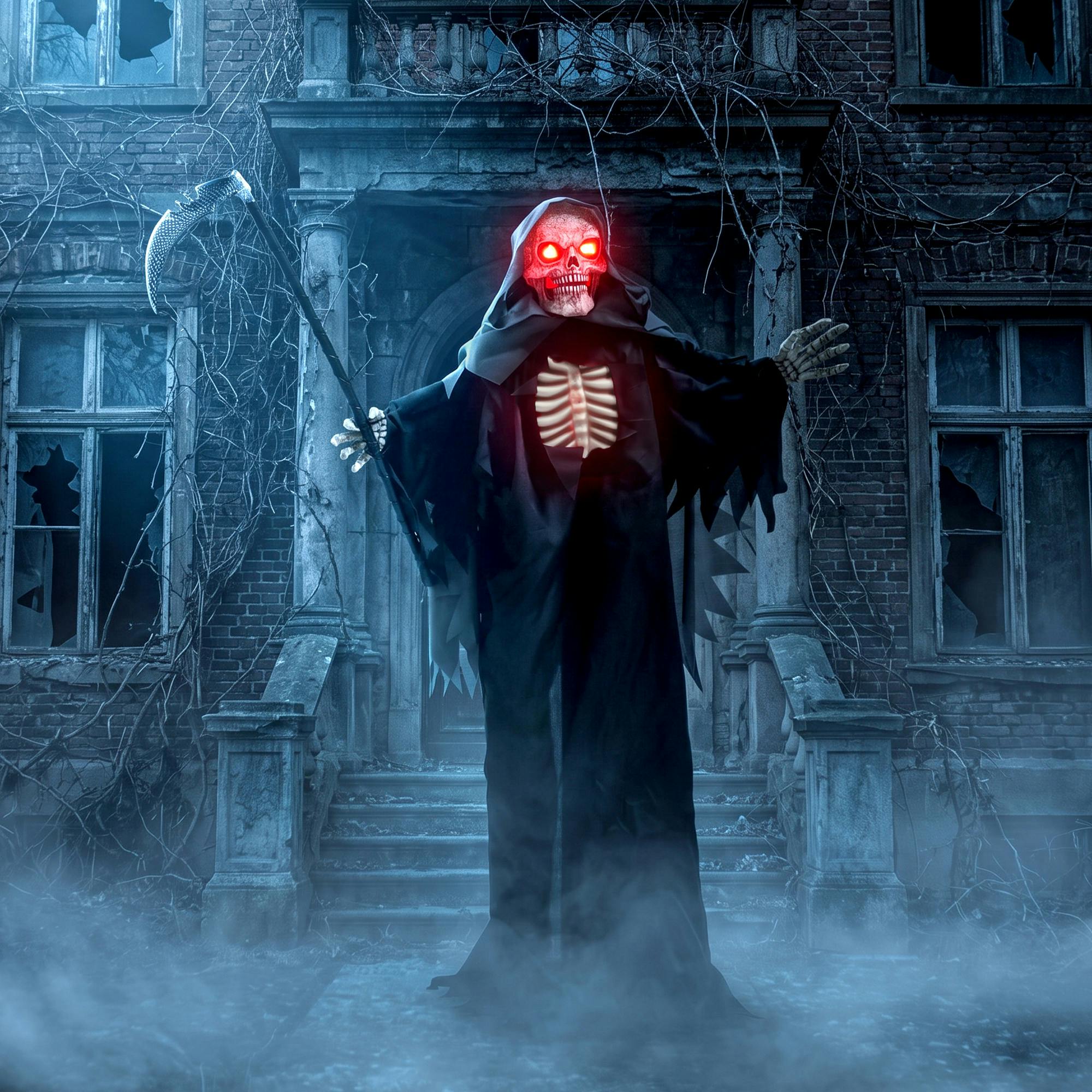 Rackhams Light/Dark/Red 67"/170Cm Life Size Animated Grim Reaper Halloween Decoration