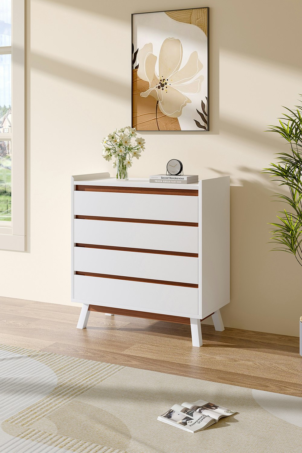 Rackhams White 4-Tier Chest Of Drawers Bedroom Storage Cabinet