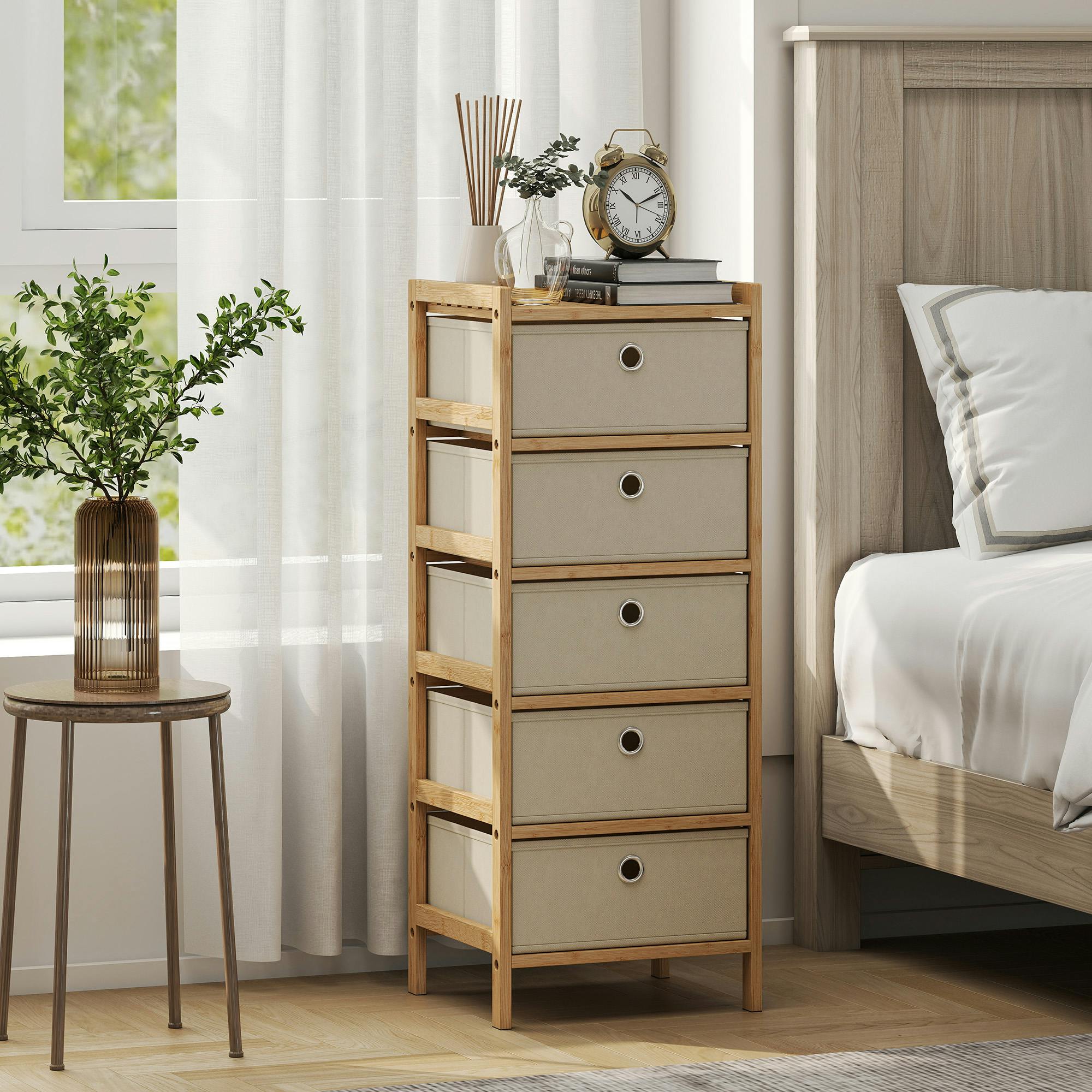 Rackhams Brown Chest Of Drawers, 4 Drawers Dresser With Bamboo Frame