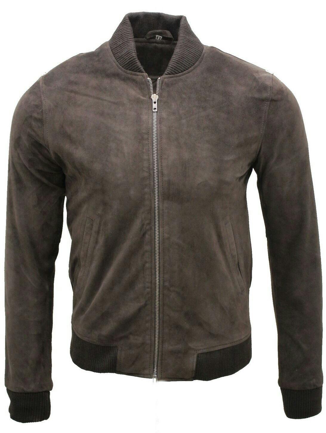 Infinity Leather Men's Brown Varsity Soft Suede Leather Bomber Jacket - Uk 4XL | Eu 58 | Us 48
