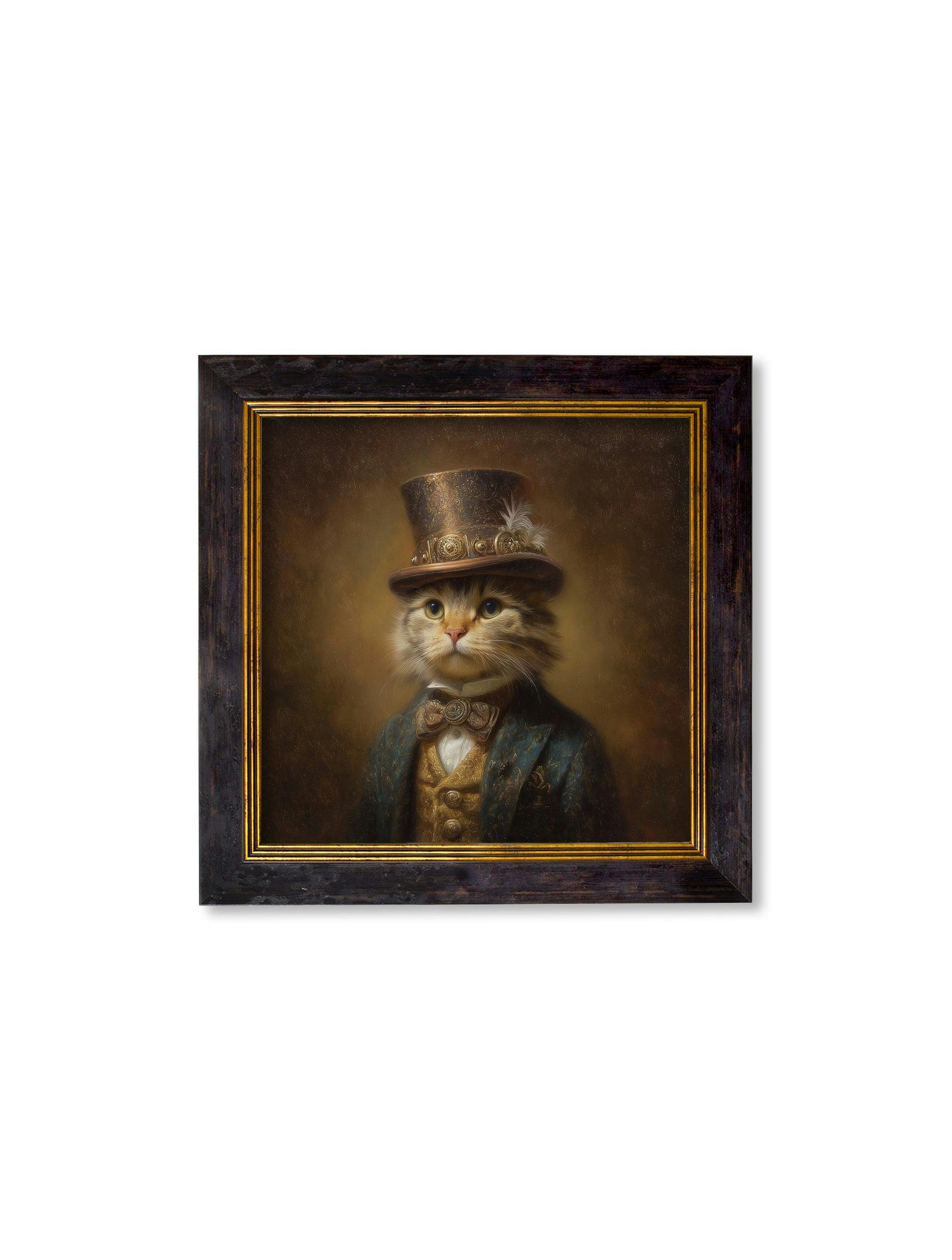 Rackhams Blue/Gold Lord Whiskerby - Gentleman Tabby Cat Oxford Square Frame - 44 X 44Cm