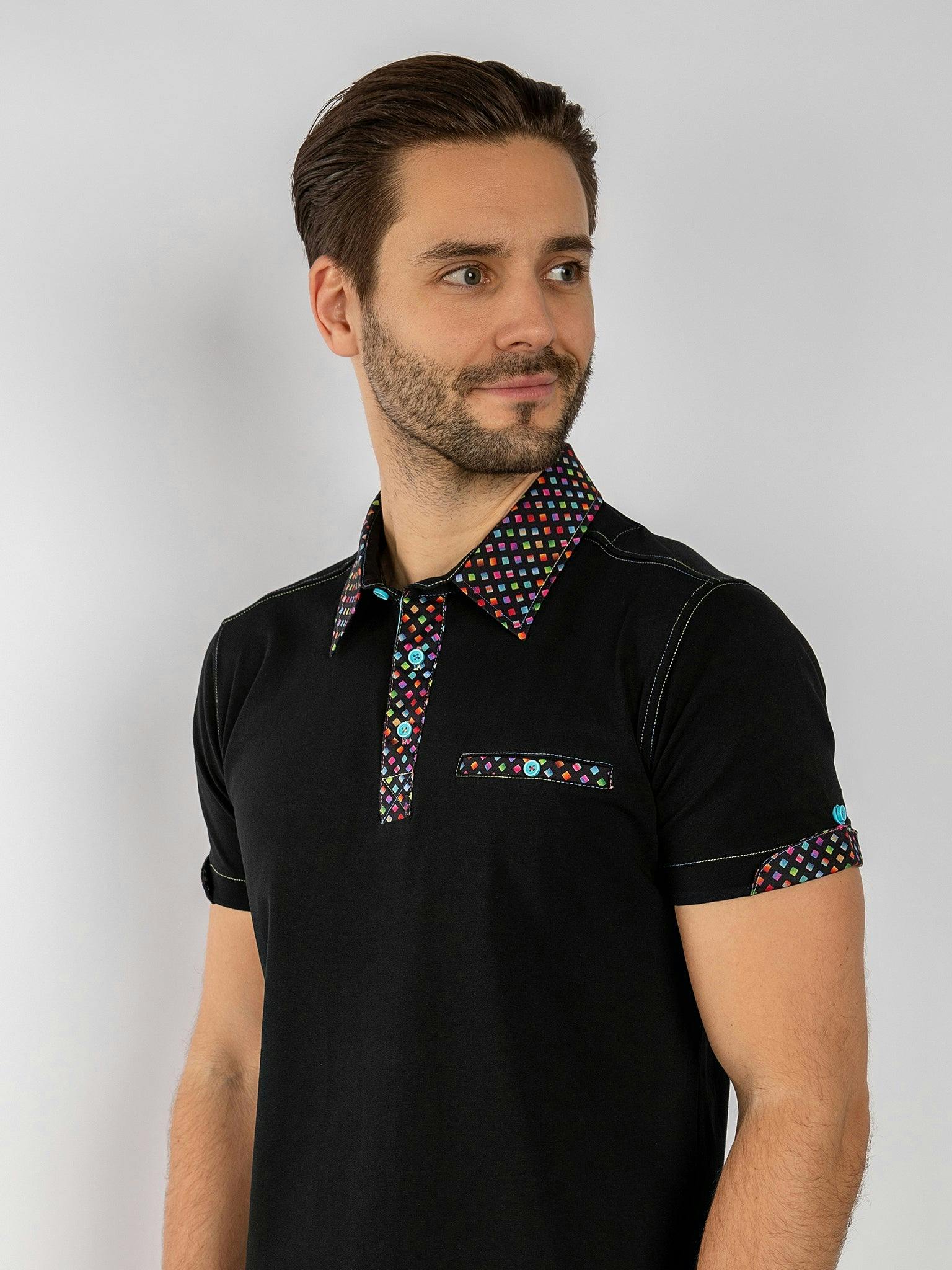 Claudio Lugli Men's Black Signature Polo Shirt With Pixel Insert - Xxl