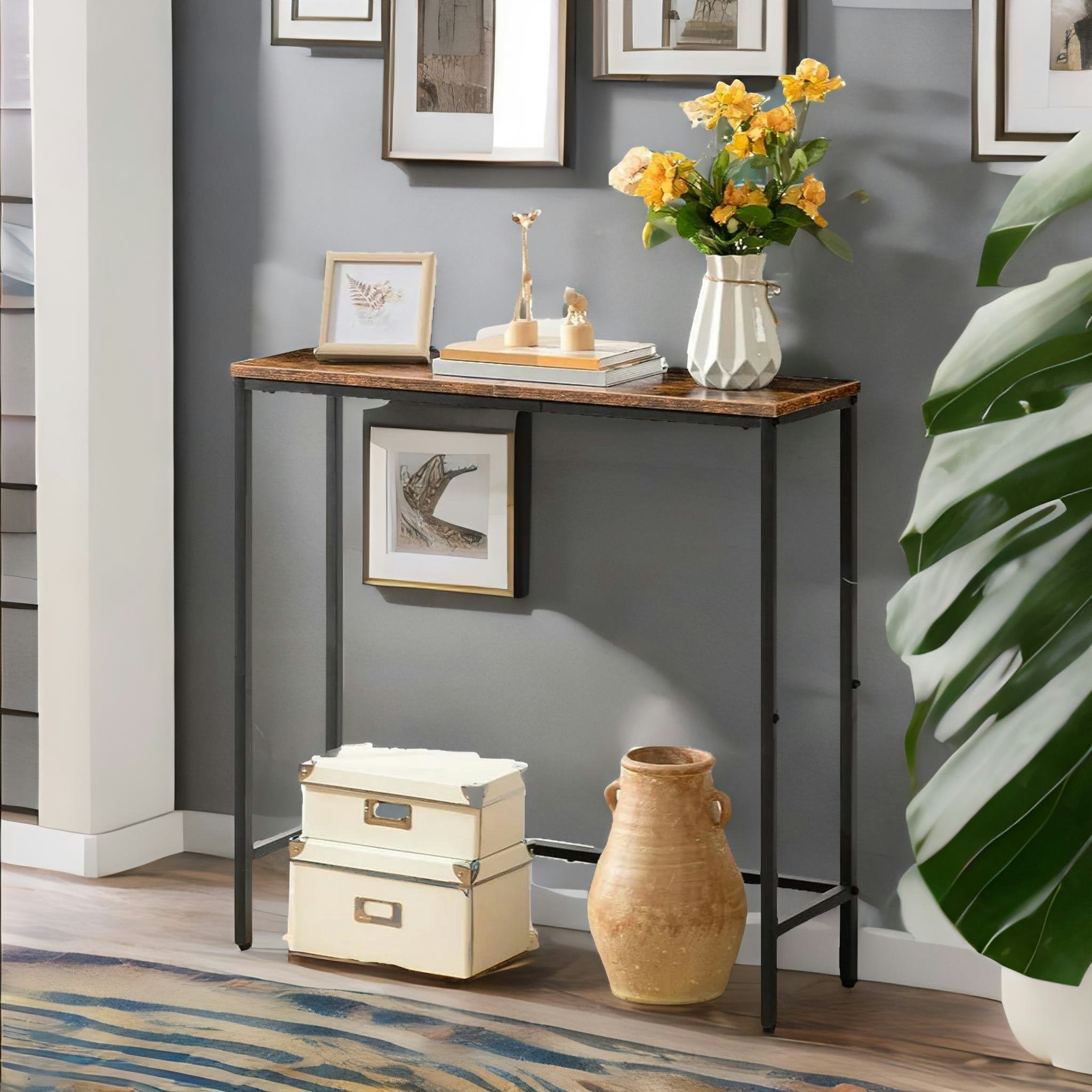 Rafaelo Mobilia Black/Brown Slim Console Table For Hallway