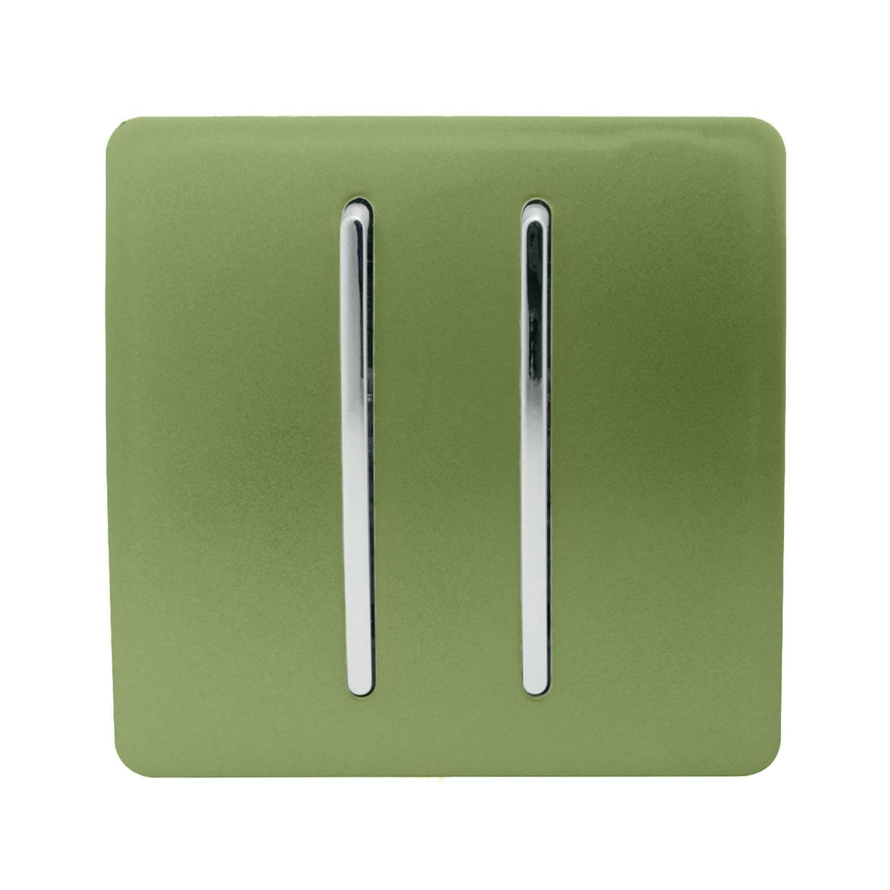 Trendi Switch Light/Green 2 Gang 1 Or 2 Way Rocker Switch In Moss