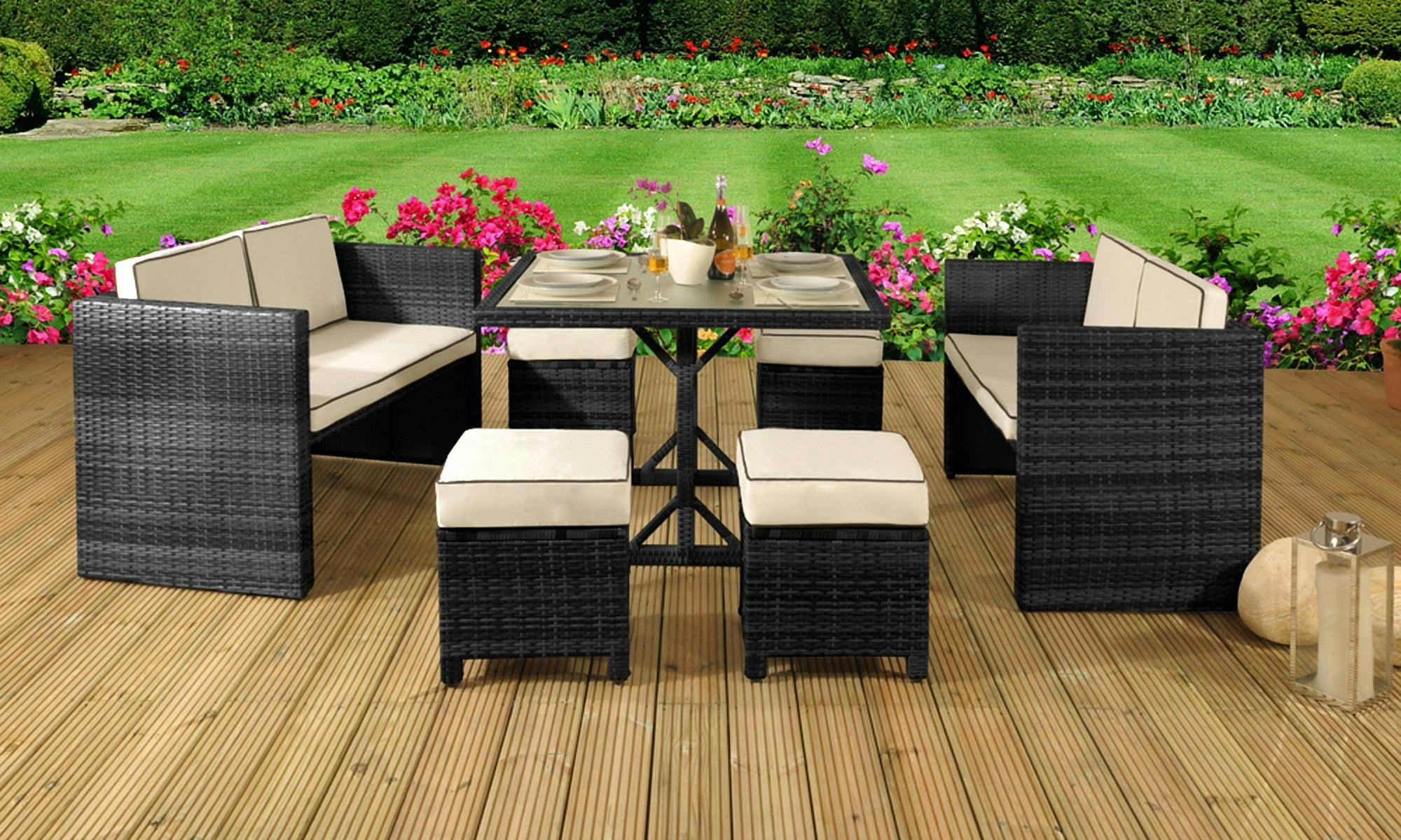 Comfy Living Black Luxurious 7-Piece Rattan Garden Furniture Set - The Ultimate Choice For Outdoor Living And Entertaining - No