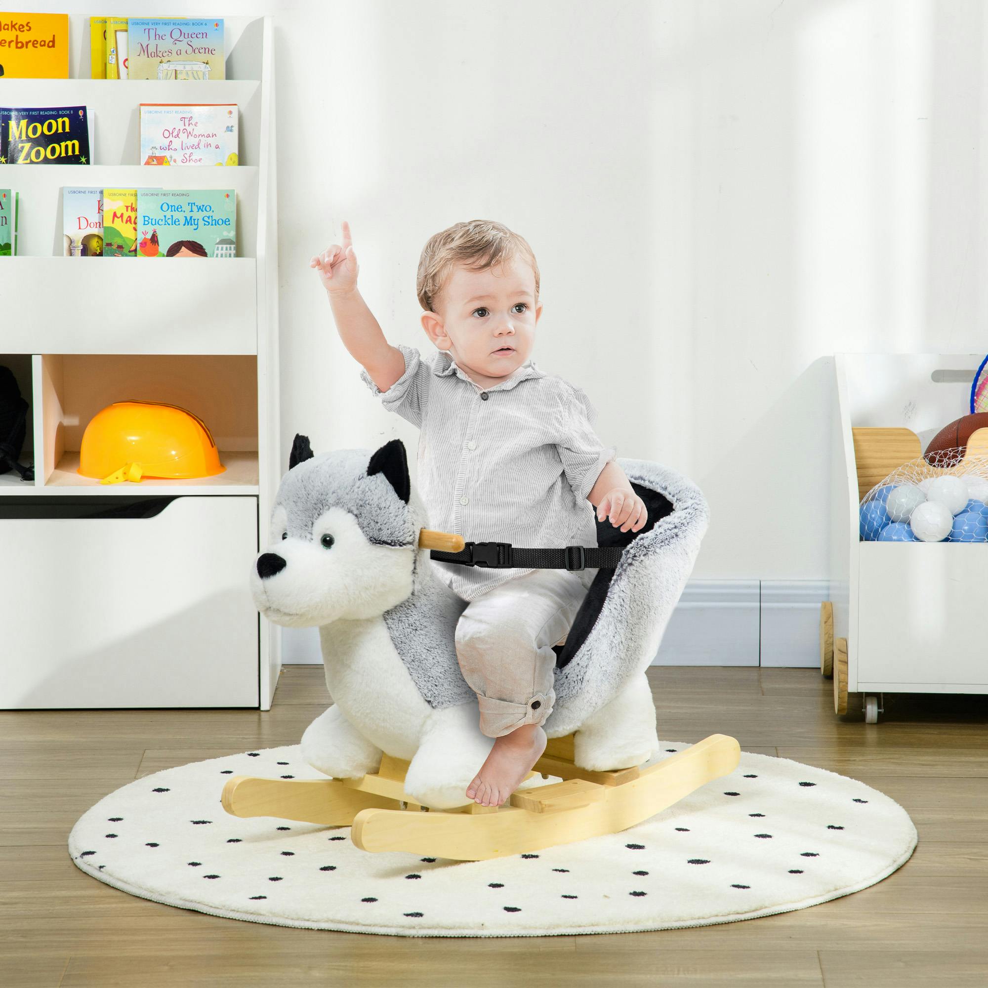 Homcom Husky-Shaped Baby Rocking Horse With Seatbelt, For Ages 18-36 Months