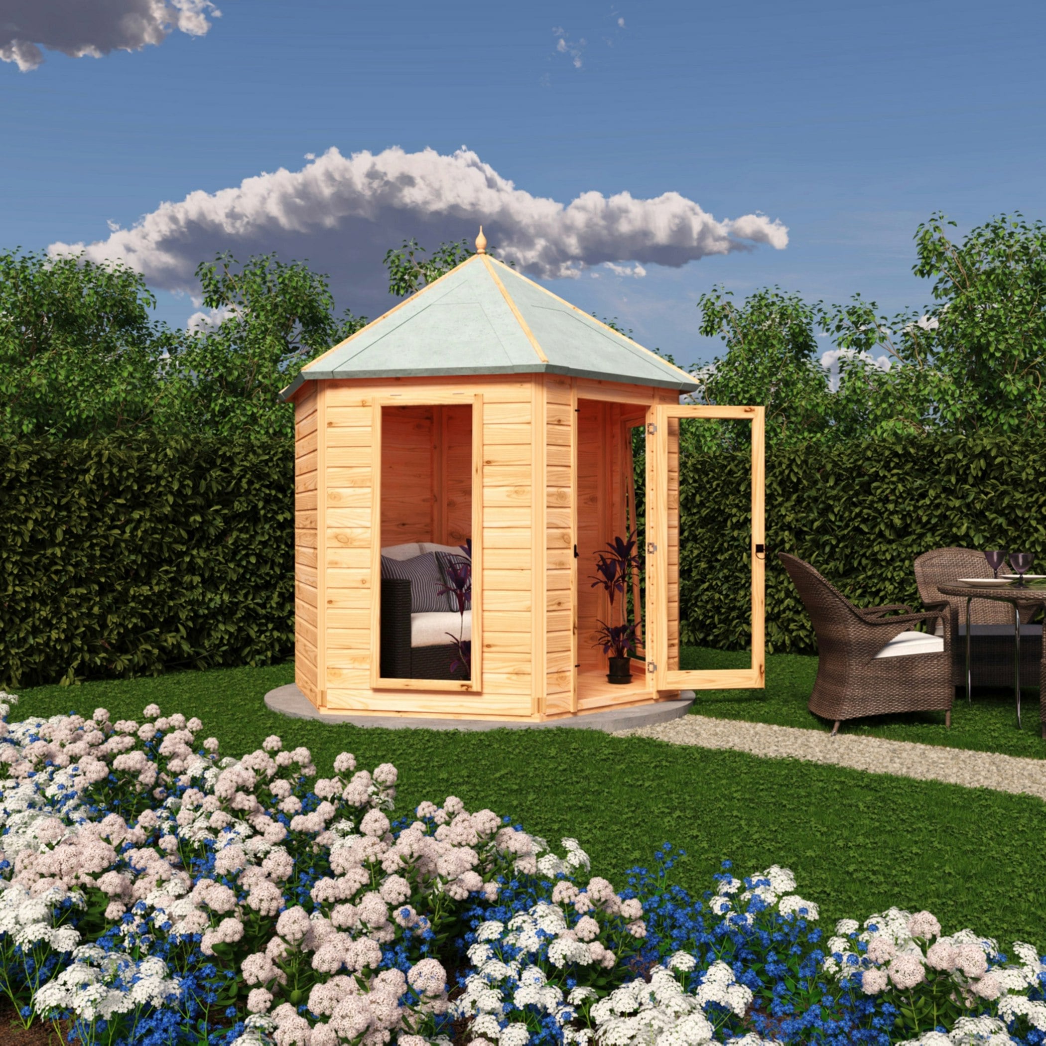 Rackhams Light Welburn Hexagonal Gazebo Summerhouse 8X7 12Mm Cladding