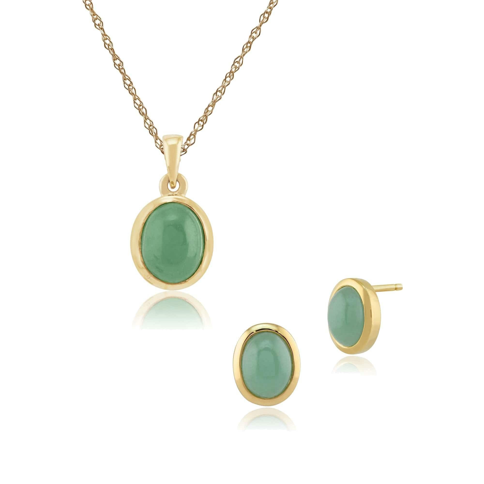 Gemondo Gold Classic Oval Jade Bezel Stud Earrings & Pendant Set In 9Ct