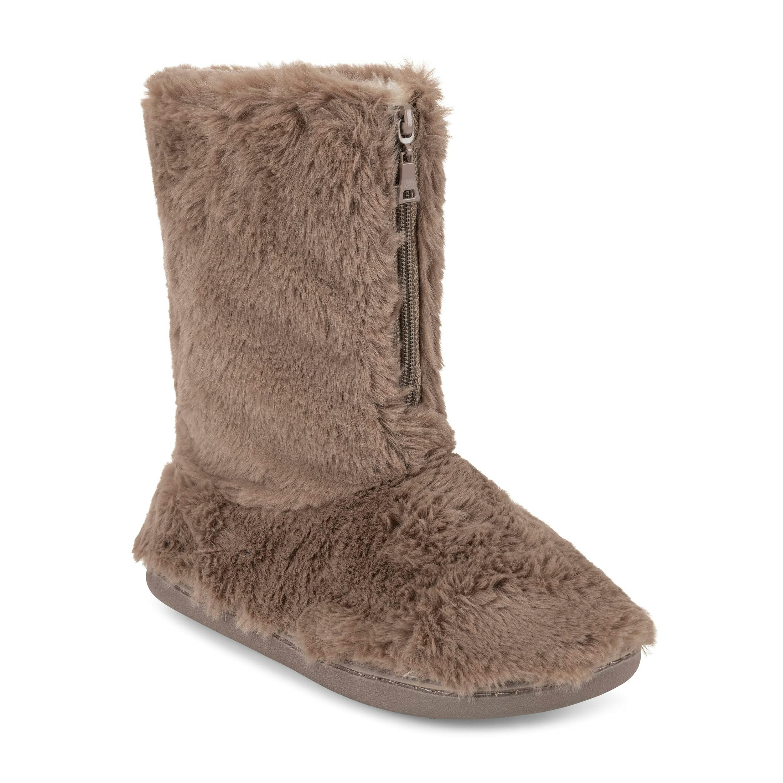 Viva Women's Polar Memory Foam Zipper Faux Fur Cosy Boots - 8 - Champagne