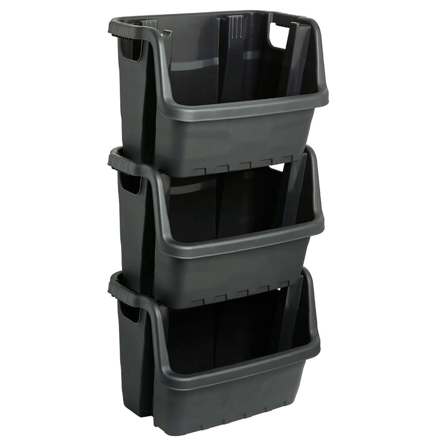 Storm Trading Group Black Large Open Fronted Plastic Stacking Crates - 2 X