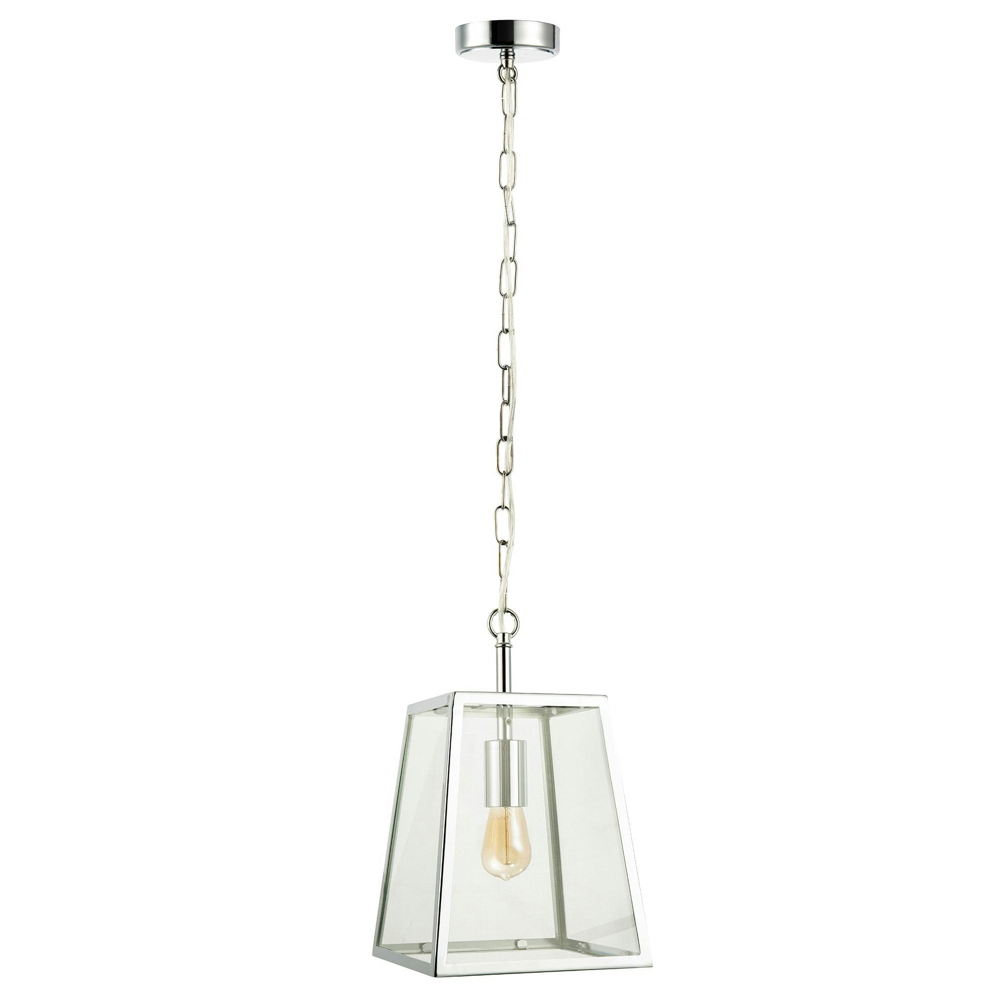 Happy Homewares Unisex Silver Classic Lantern Pendant Light Fitting With Clear Glass Sides In 138Cm - Image 2