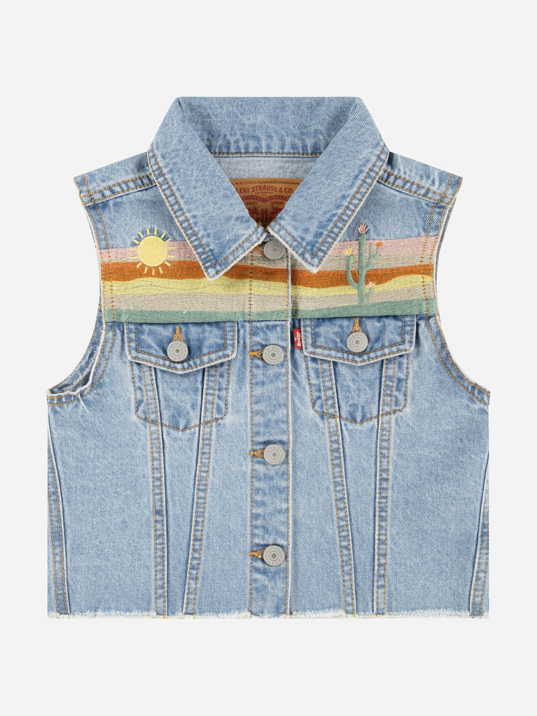 Levi's Kids Wear Girls Blue Levi's Embroidered Gilet In - 16 Yrs