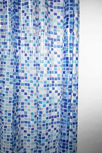 Kav Blue Value Pack Of 2 Mosaic Fully Waterproof Peva Shower Curtain