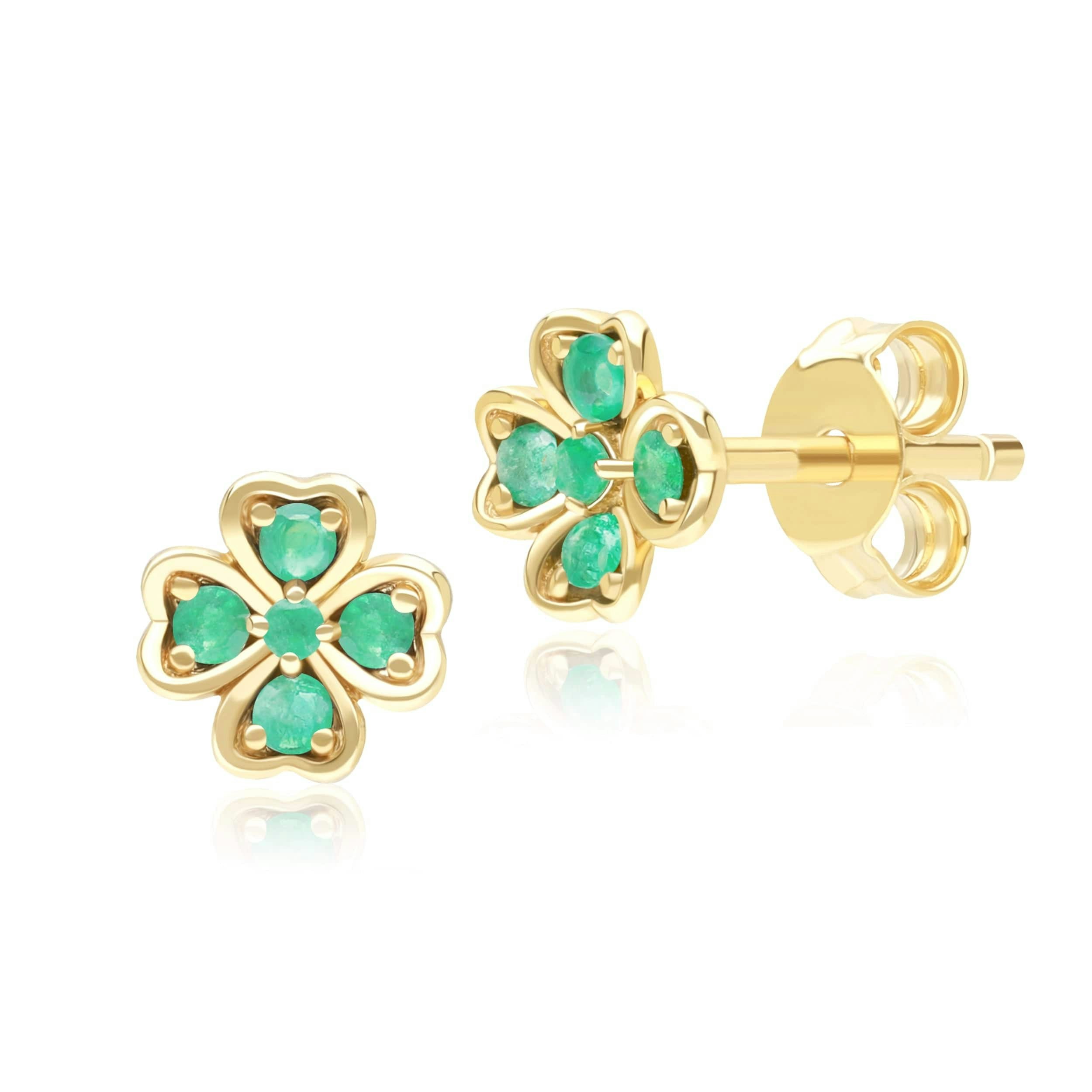 Gemondo Yellow/Gold Gardenia Round Emerald Clover Stud Earrings In 9Ct