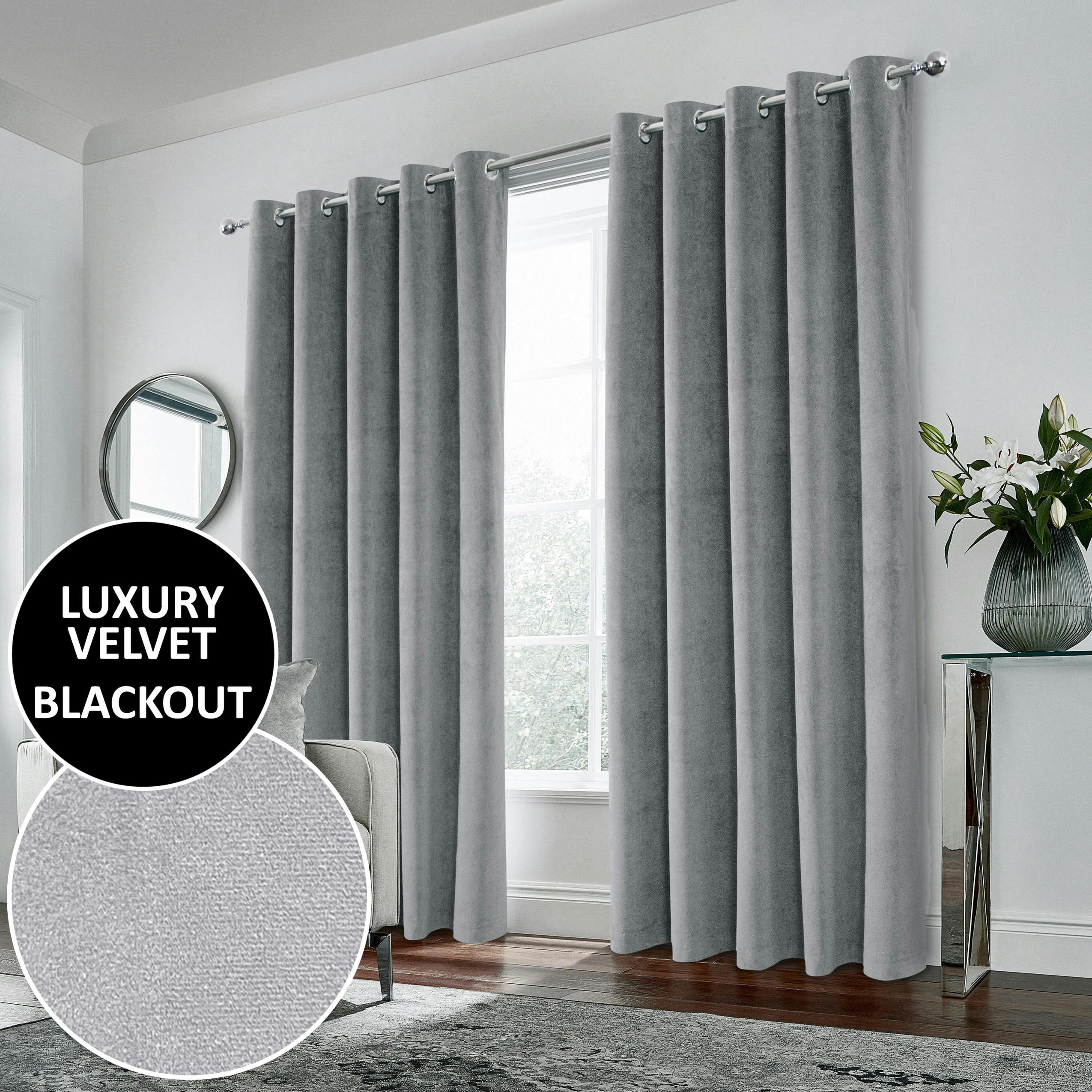 Enhanced Living Grey 100% Blackout Luxury Supersoft Velvet Thermal Eyelet Curtains For Living Room & Bedrooms - 66" (168Cm) Width X 90" (229Cm) Drop