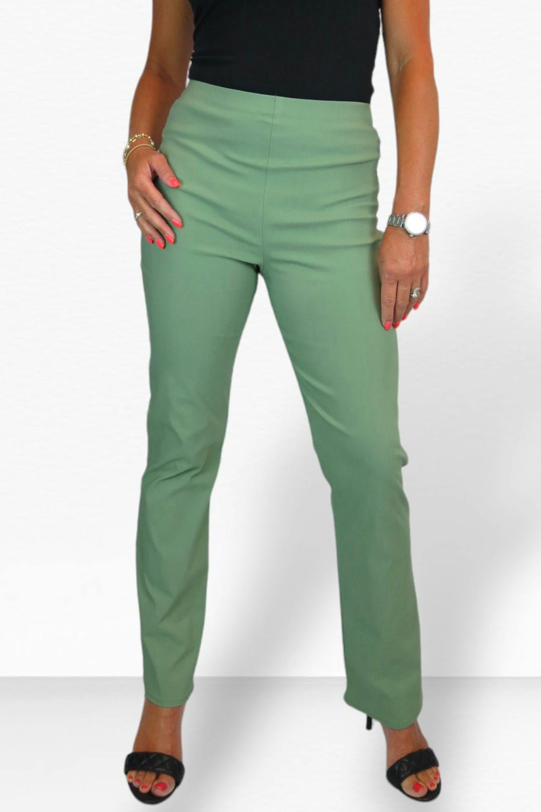 Paulo Due Women's Pull On Stretch Straight Leg Trousers - 22 - Olive