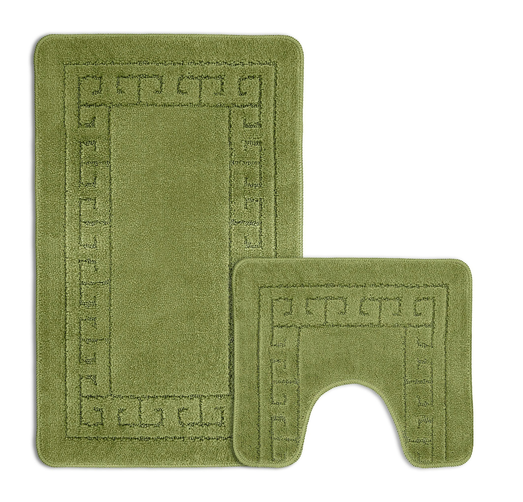 Rackhams Green Greek Key Bathmat Set - Antislip