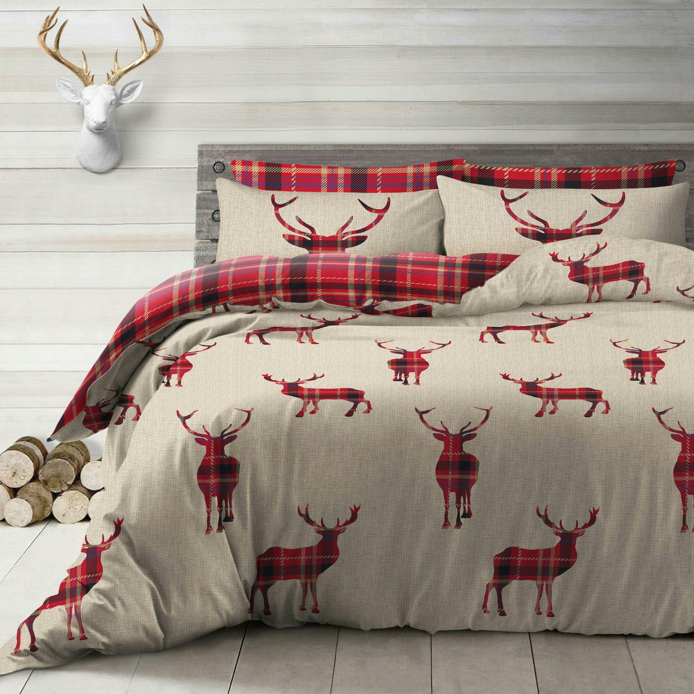 Velosso Brown Stag Reversible Printed Cotton Blend Duvet Cover And Pillowcase Set - Single