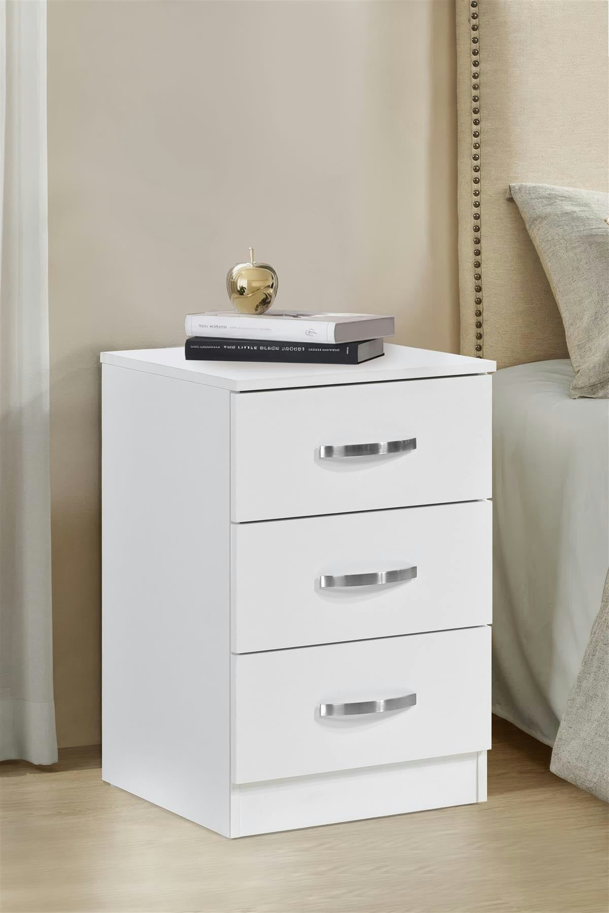 Swish Furniture Bedside Table - 3 Drawer - White - Image 2