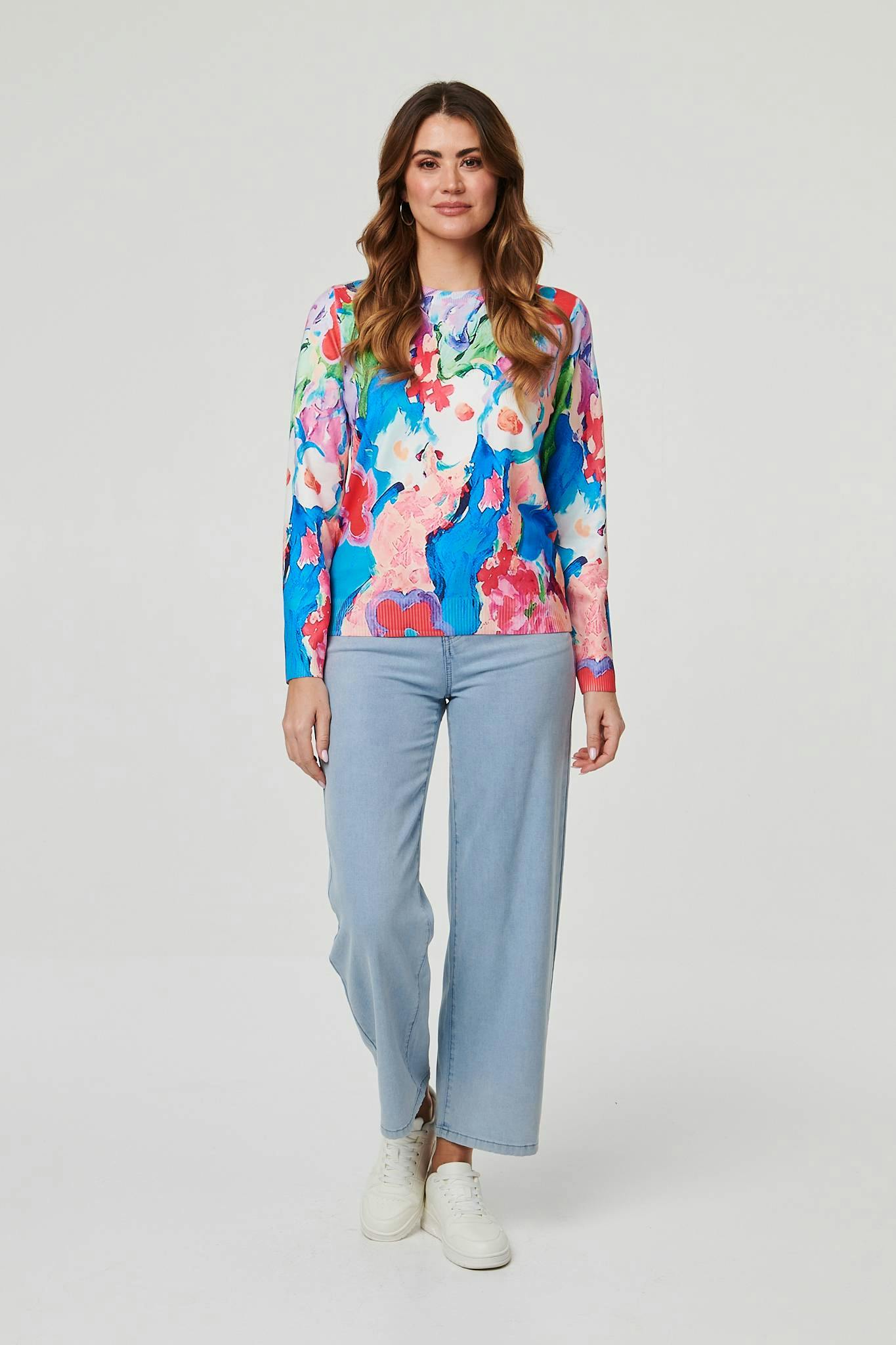 Izabel London Blue Abstract Long Sleeve Slim Jumper - 14
