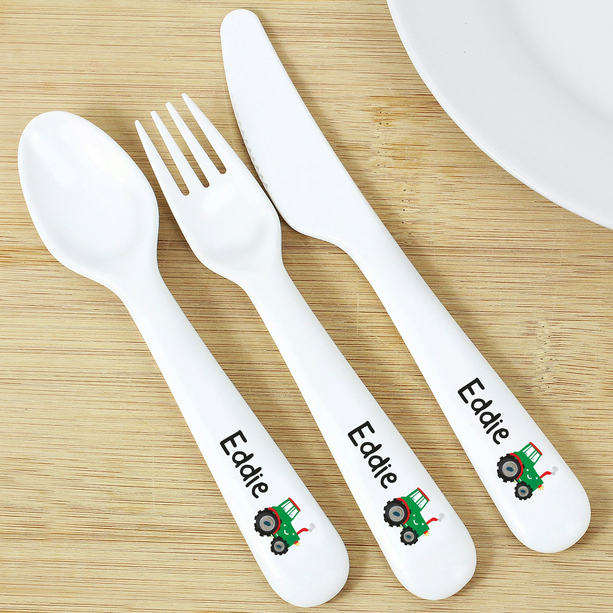Personalised Memento Company Personalised Tractor 3 Piece Plastic Cutlery Set