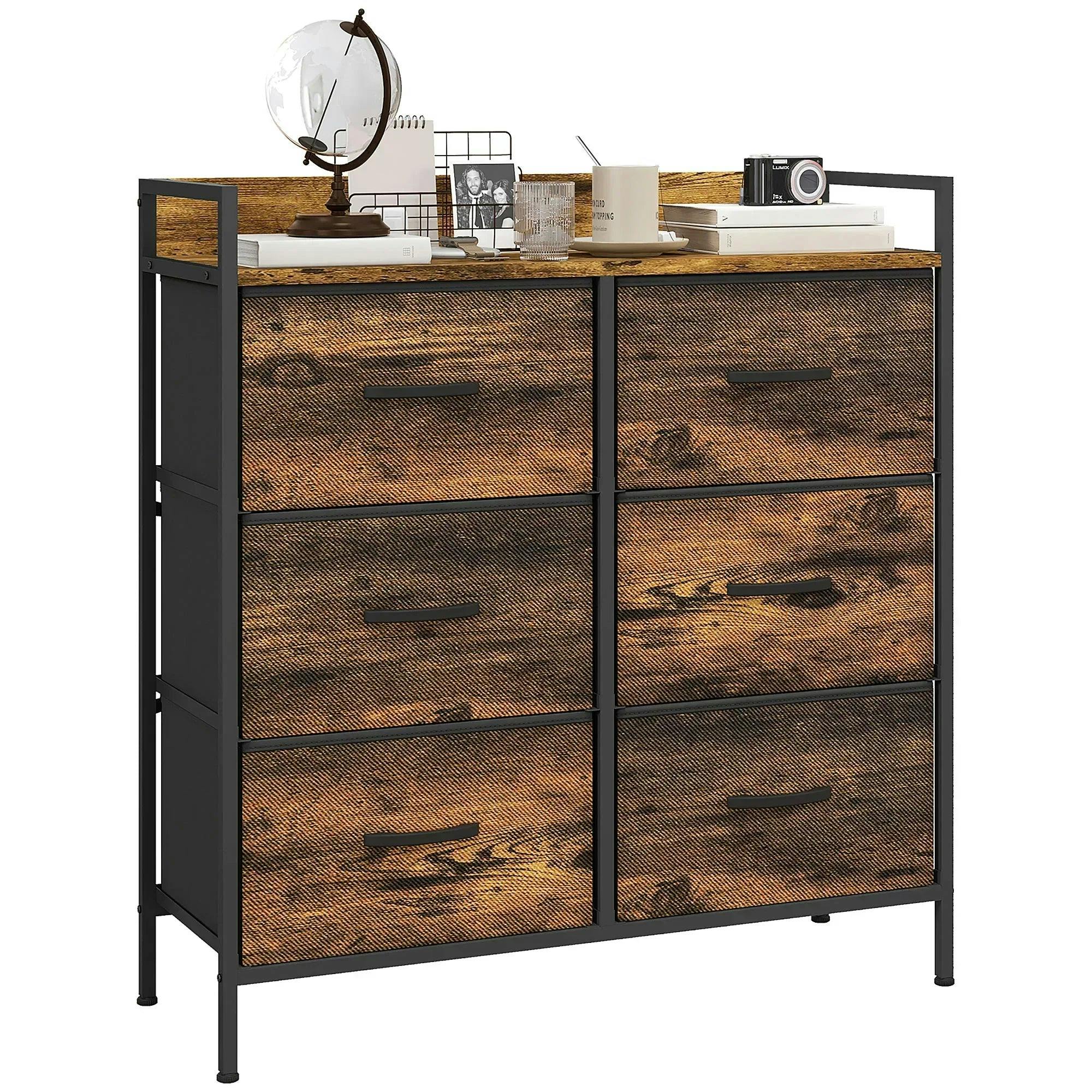 Homcom Bedroom Chest Of Drawers 6 Drawer Dresser W/ Shelf, Rustic Brown - Image 6