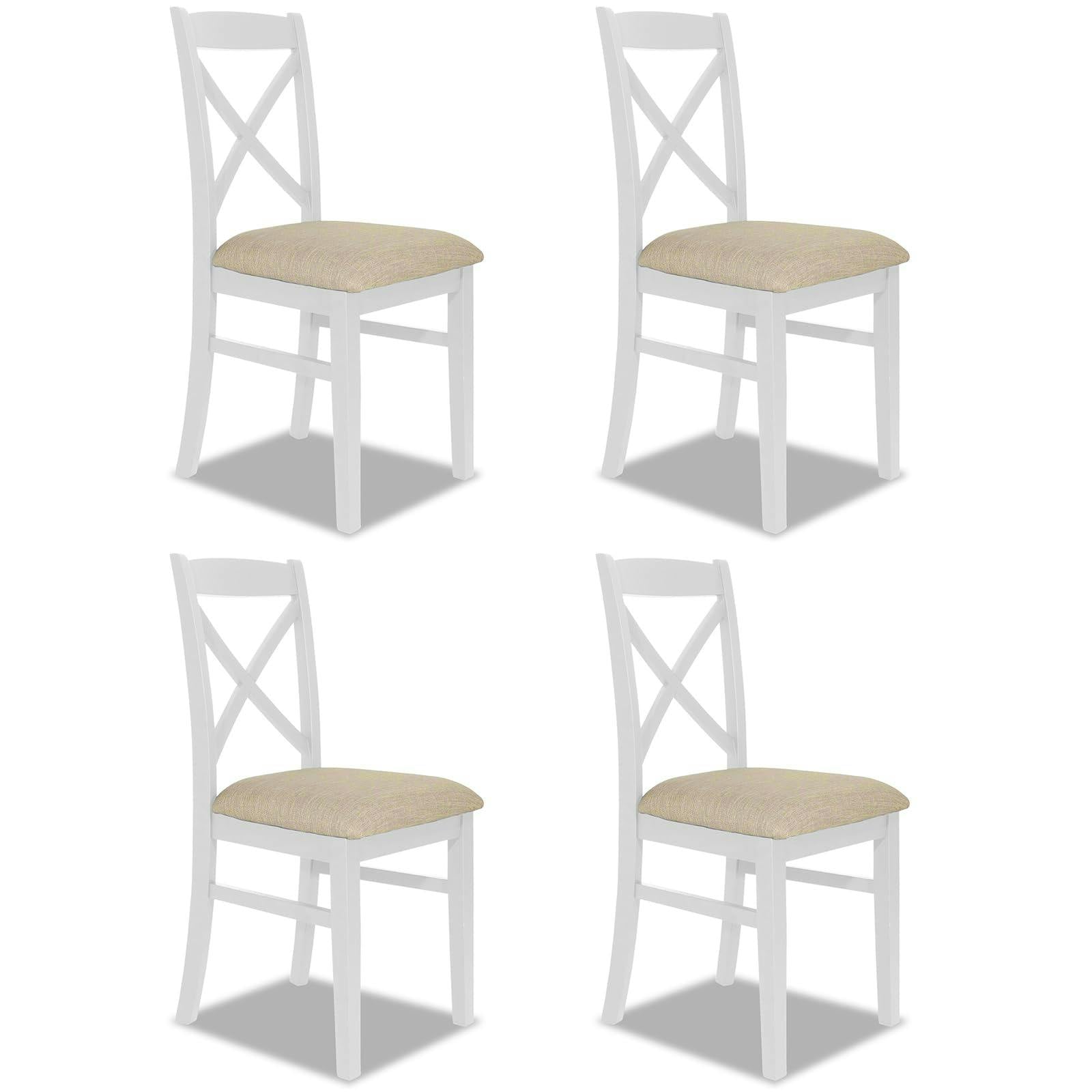 Rackhams White Florence Crossback Upholstered Seat Dining Chairs Set Of 4