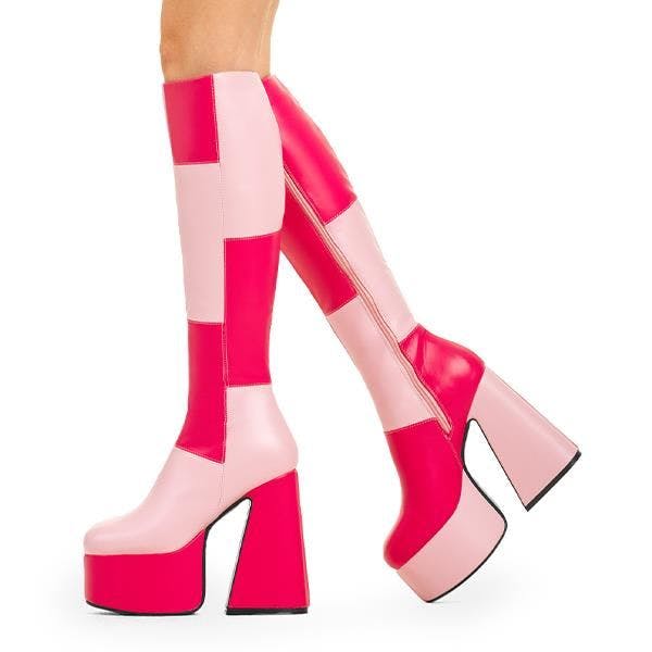 Lamoda Women's Gemini Pinkpu Fuchsiapu Platform Knee High Boots Bold Chic Statement - Uk5
