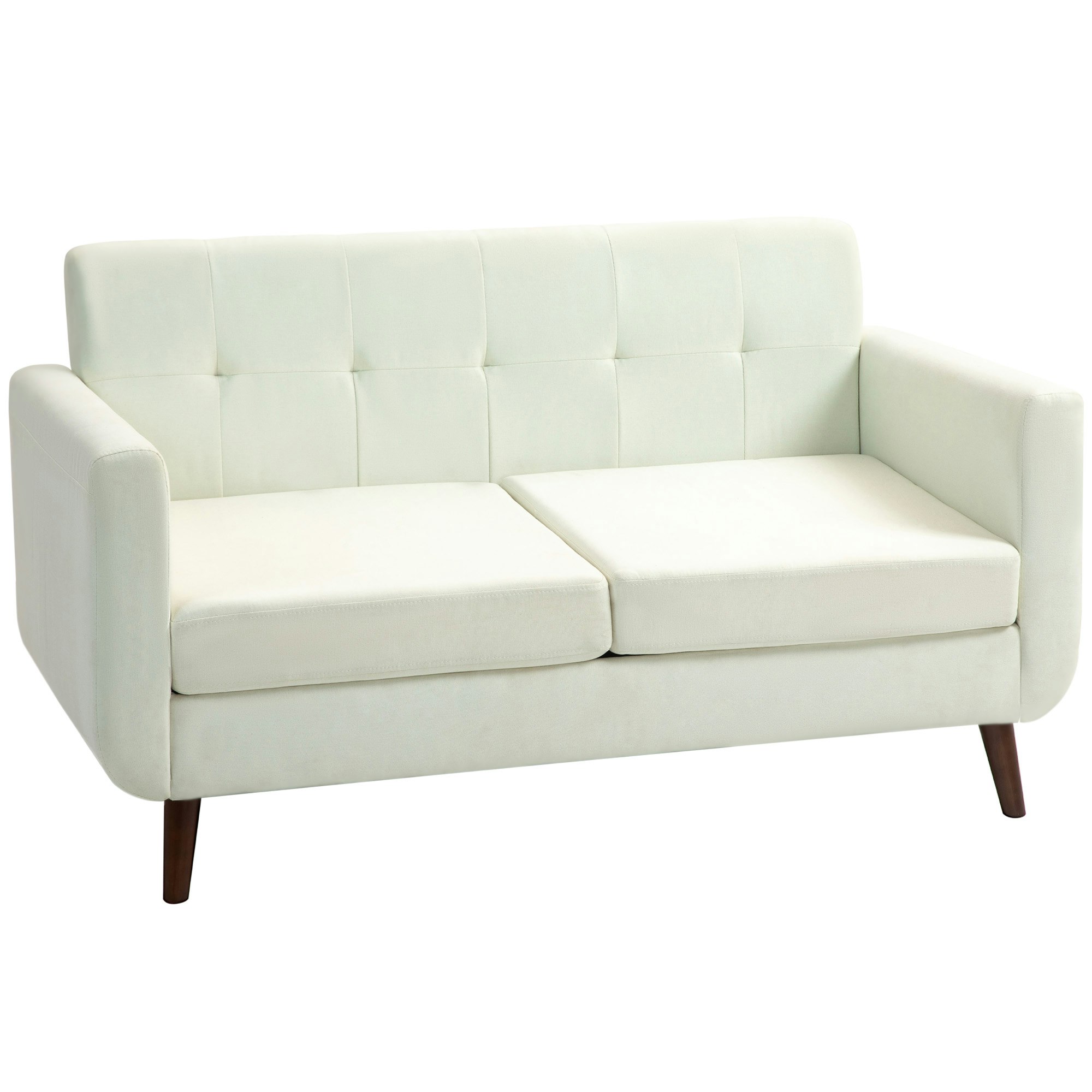 Homcom Cream Modern Upholstered Fabric Loveseat Sofa, - Linen (Polyester) - Size 2 Seater