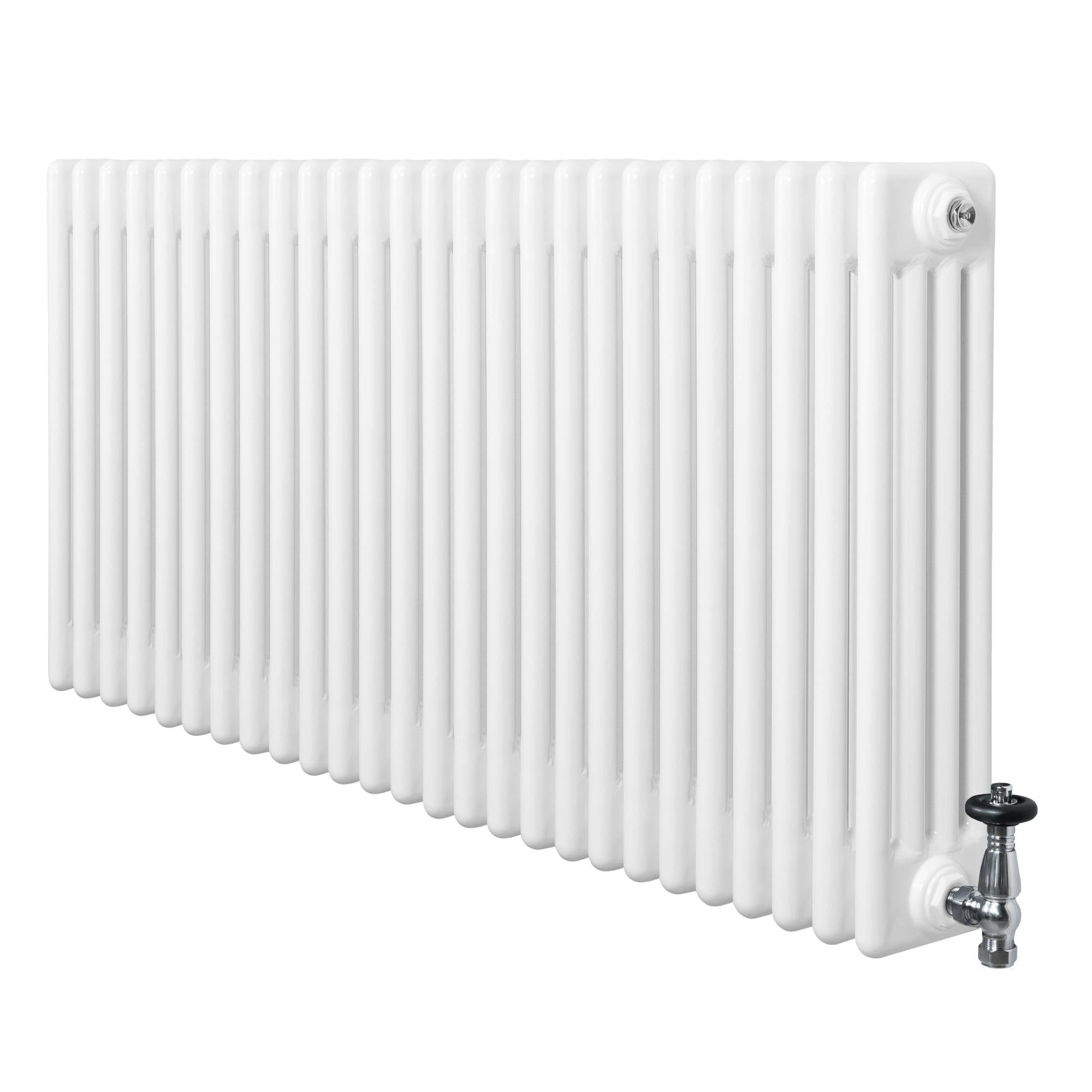 Monstershop White Traditional 4 Column Radiator & Valves - 600 X 1190Mm
