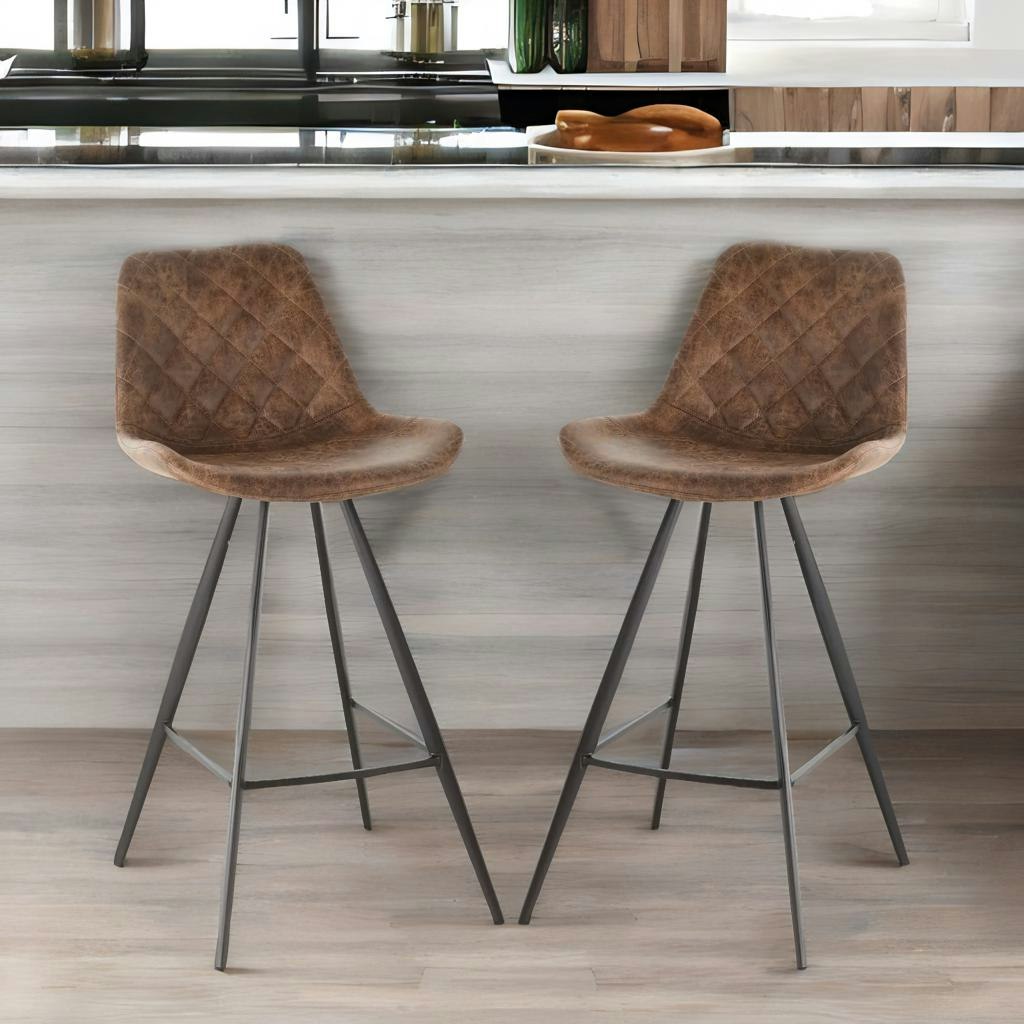 Rafaelo Mobilia Brown 2Pc Bar Stools Set With Backrest Quilted