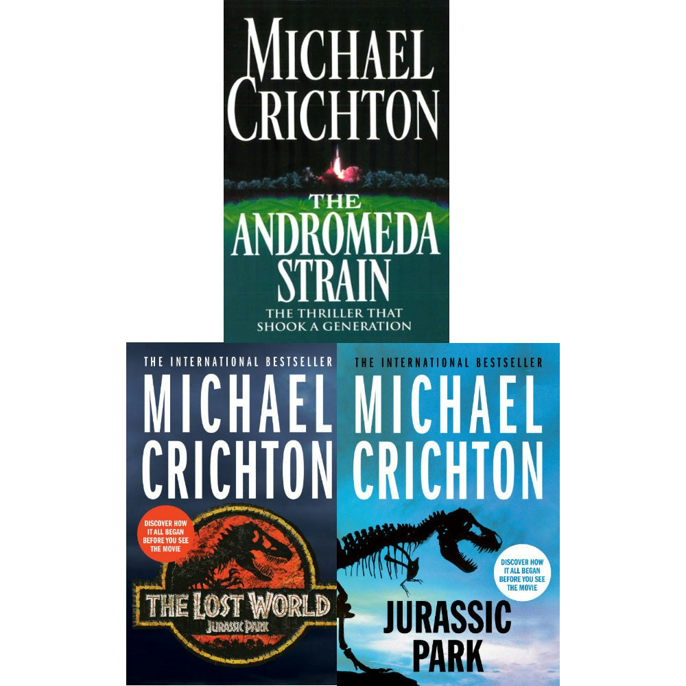 Various Publishers Michael Crichton Lost World, Jurassic Park, The Andromeda Strain 3 Books Collection Set