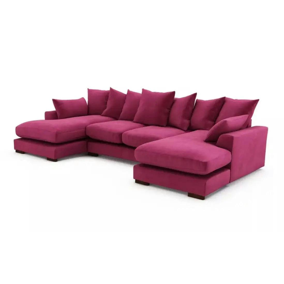 Rackhams Pink Linea Plush Velvet U Shape Double Ended Sofa With Wide Footstool