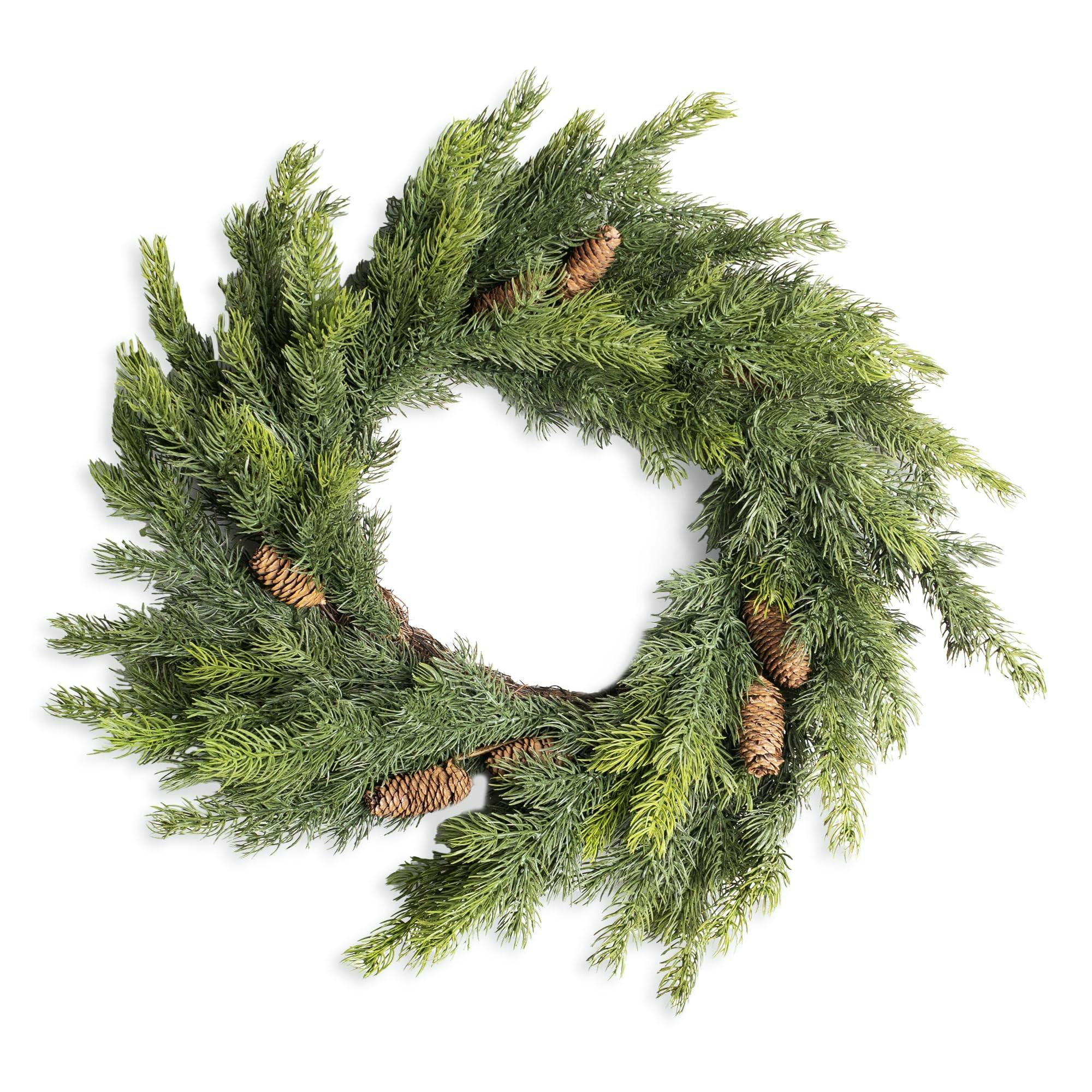 Green Fir Artificial Christmas Wreath with Pine Cones, Realistic PE Finish for Indoor or Sheltered Outdoor Display - Image 3