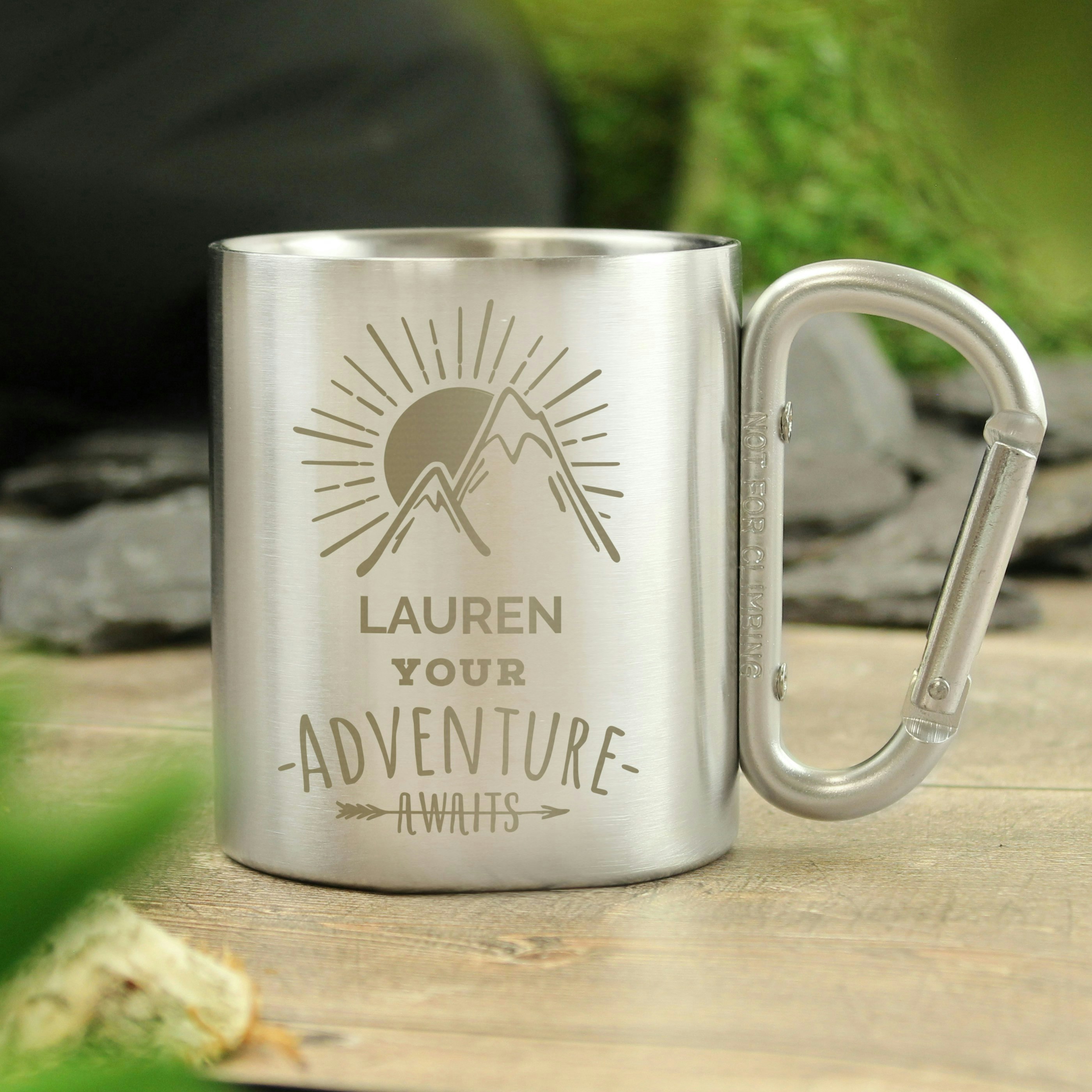 Rackhams Personalised 'Adventure Awaits' Stainless Steel Mug