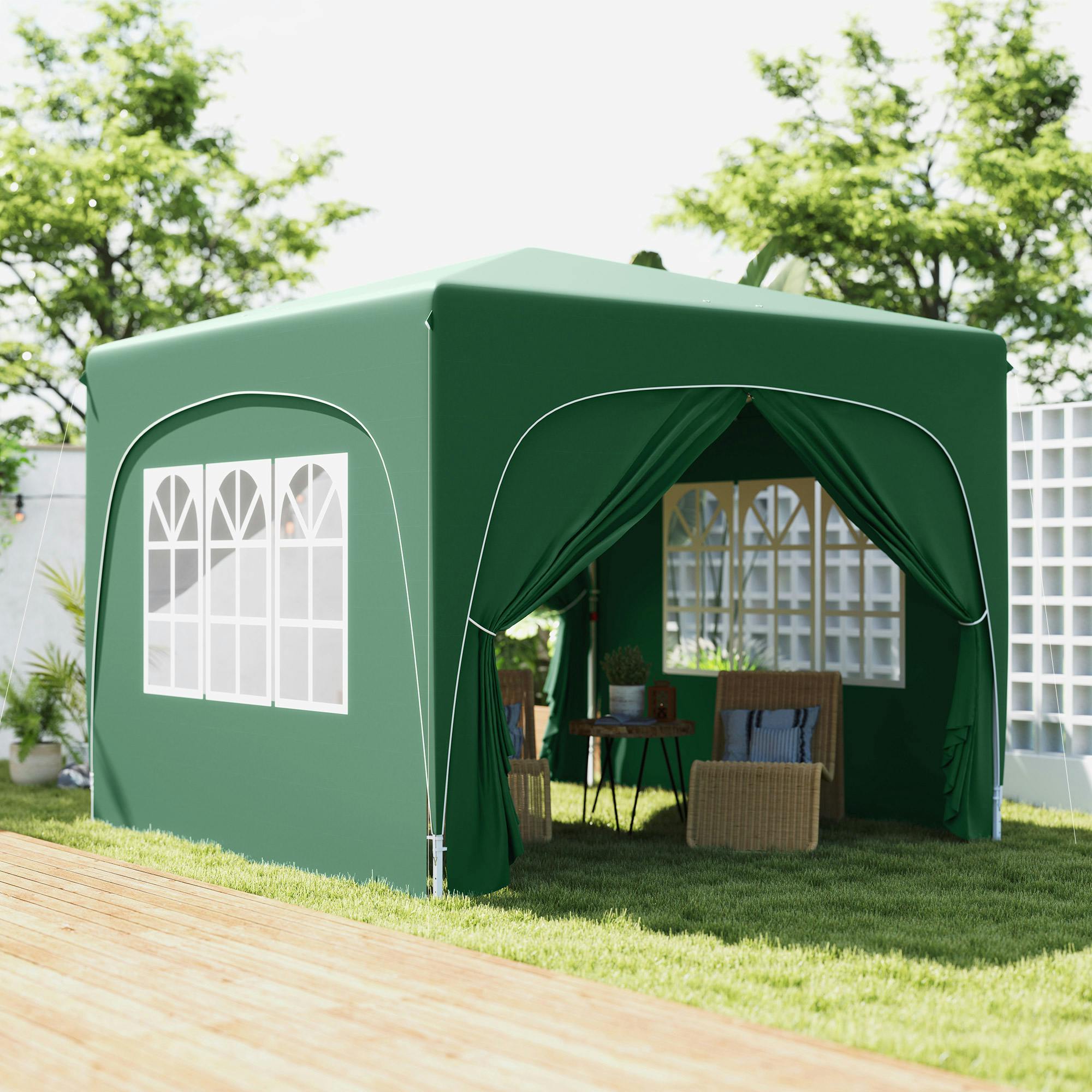 Rackhams Black/Dark/Green 3 X 3(M) Upf50+ Pop Up Gazebo With Sides And Carry Bag,