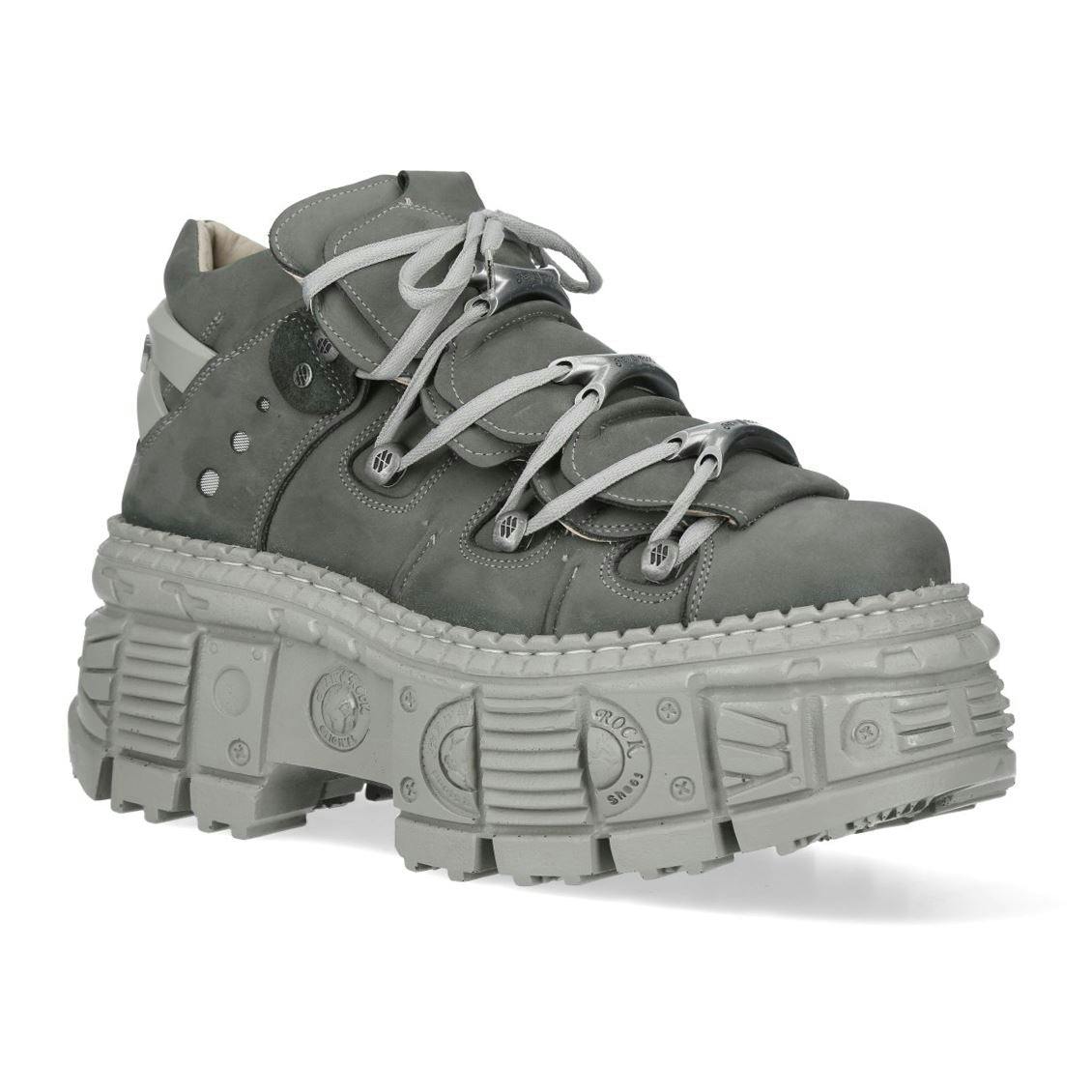 New Rock Unisex Grey M-106Wall-C63 Leather Urban Gothic Ankle Boots - Uk 6.5 | Eu 40 | Us 9
