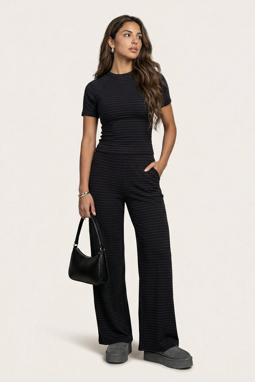 Urban Bliss Jersey Striped Wide Leg Trouser Charcoal - 12