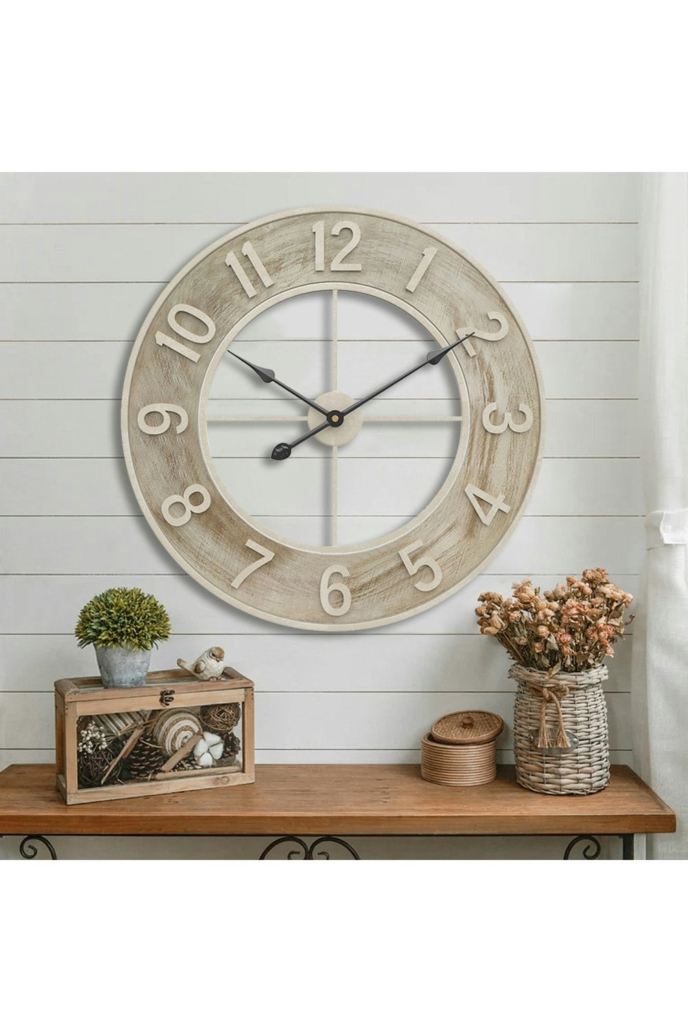 Living And Home Grain 60Cm Round Arabic Numerals Wood Wall Clock - Natural